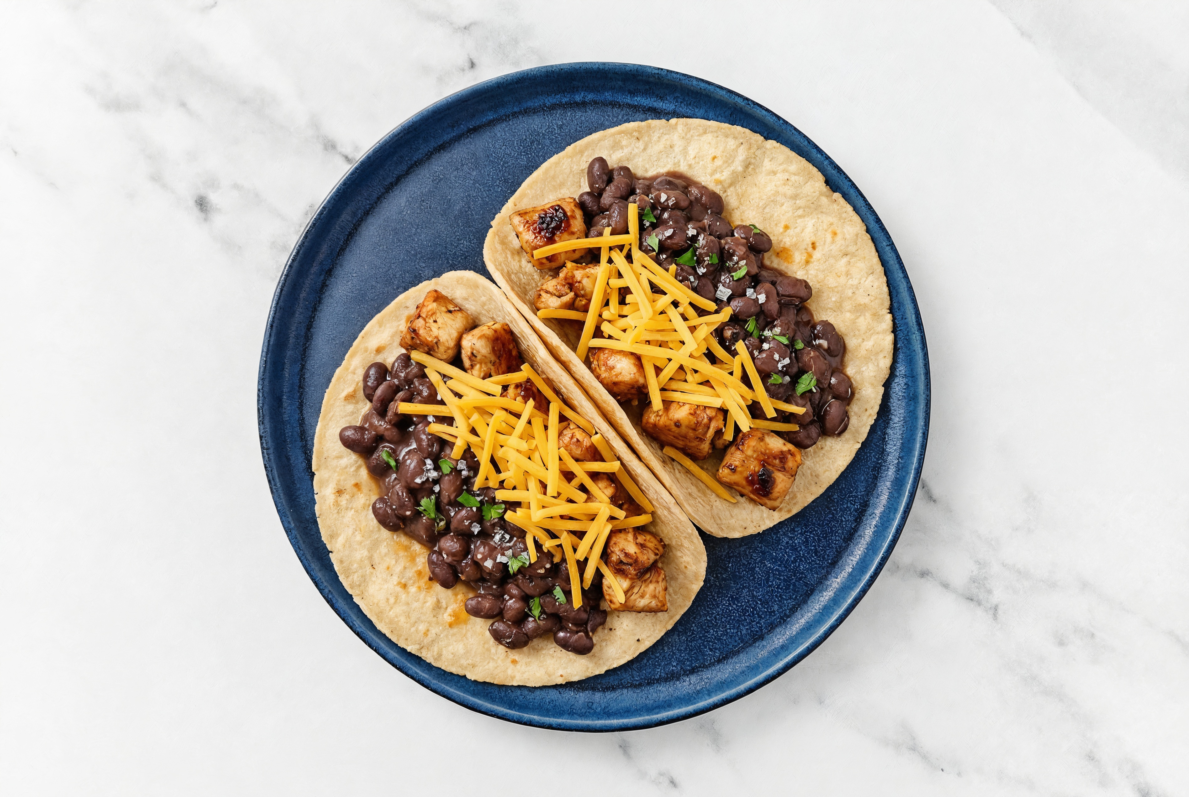 Chipotle Chicken Tacos with Cheddar Cheese & Spiced Beans