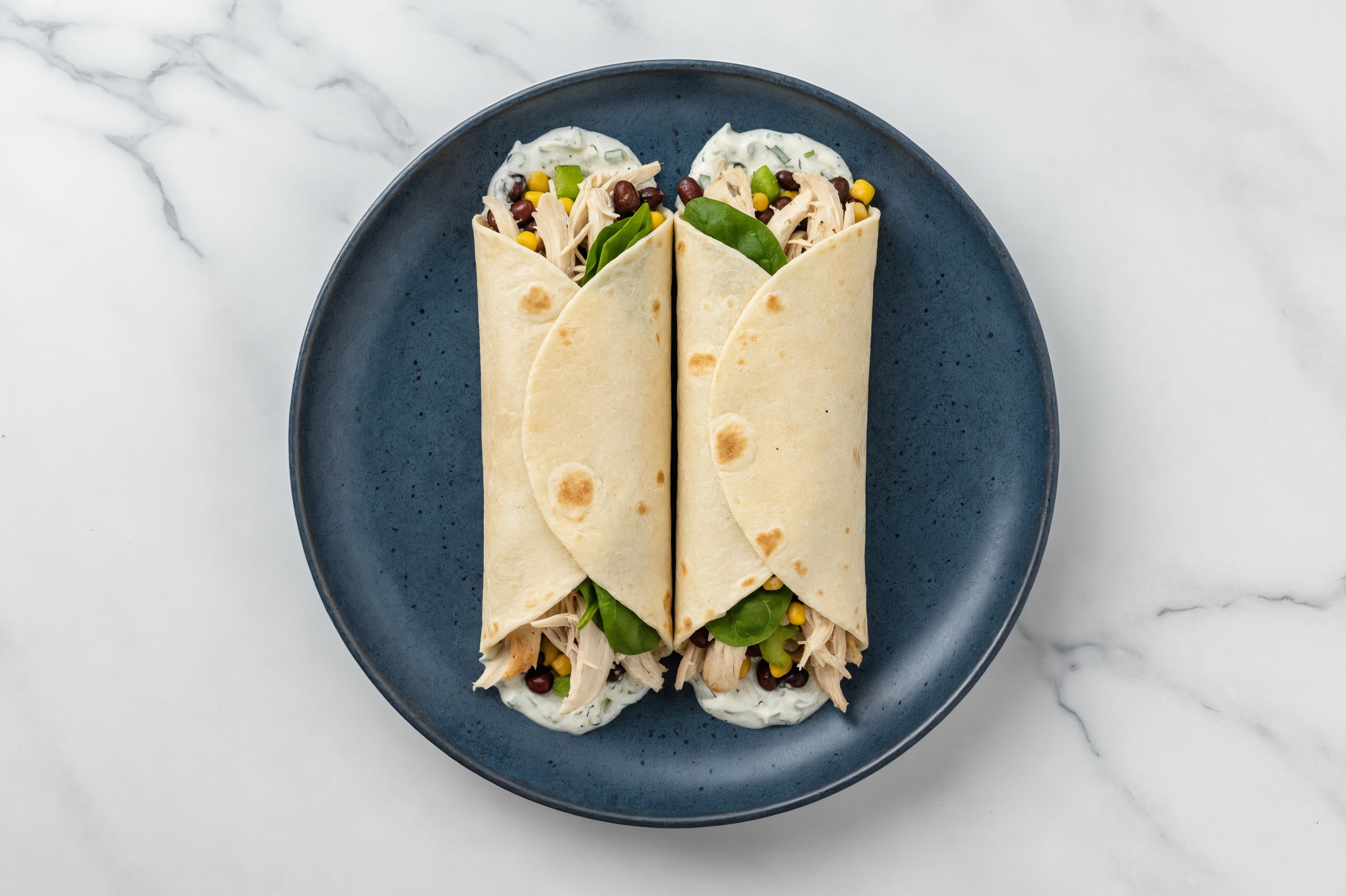 Creamy Pulled Chicken + Cucumber Tortilla Wraps with Spinach