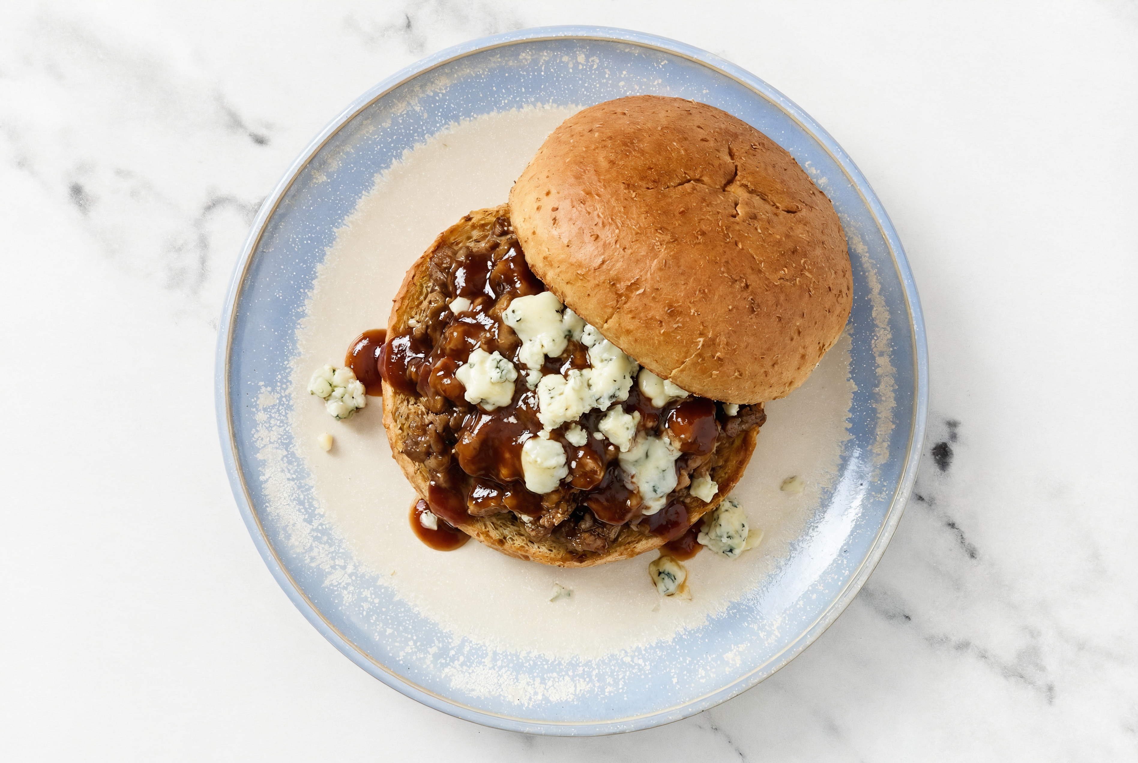 BBQ Italian-Style Ground Beef Blue Cheese Sloppy Joes