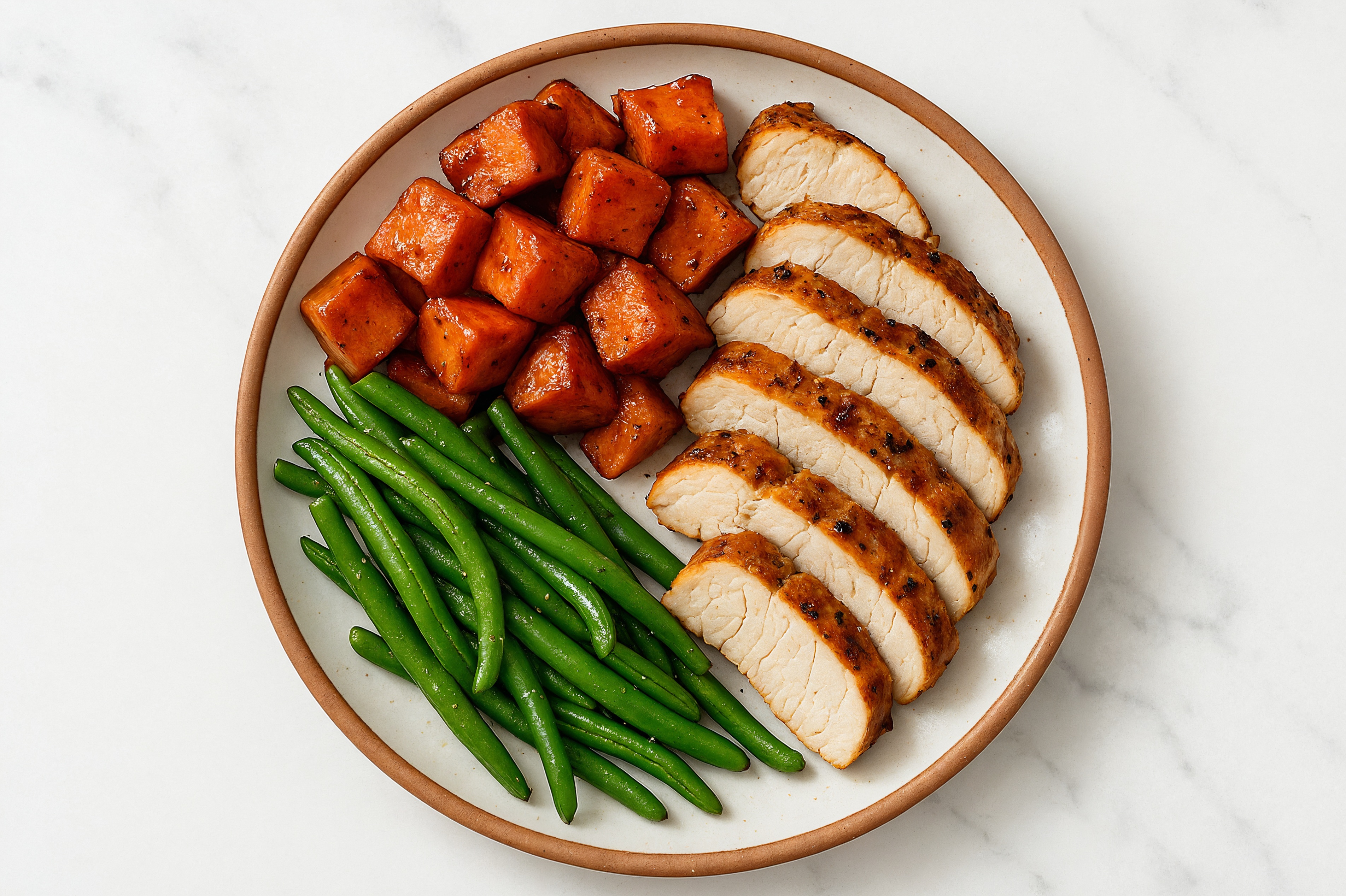 Turkey Tenderloin with Hickory Sweet Potatoes + Green Beans