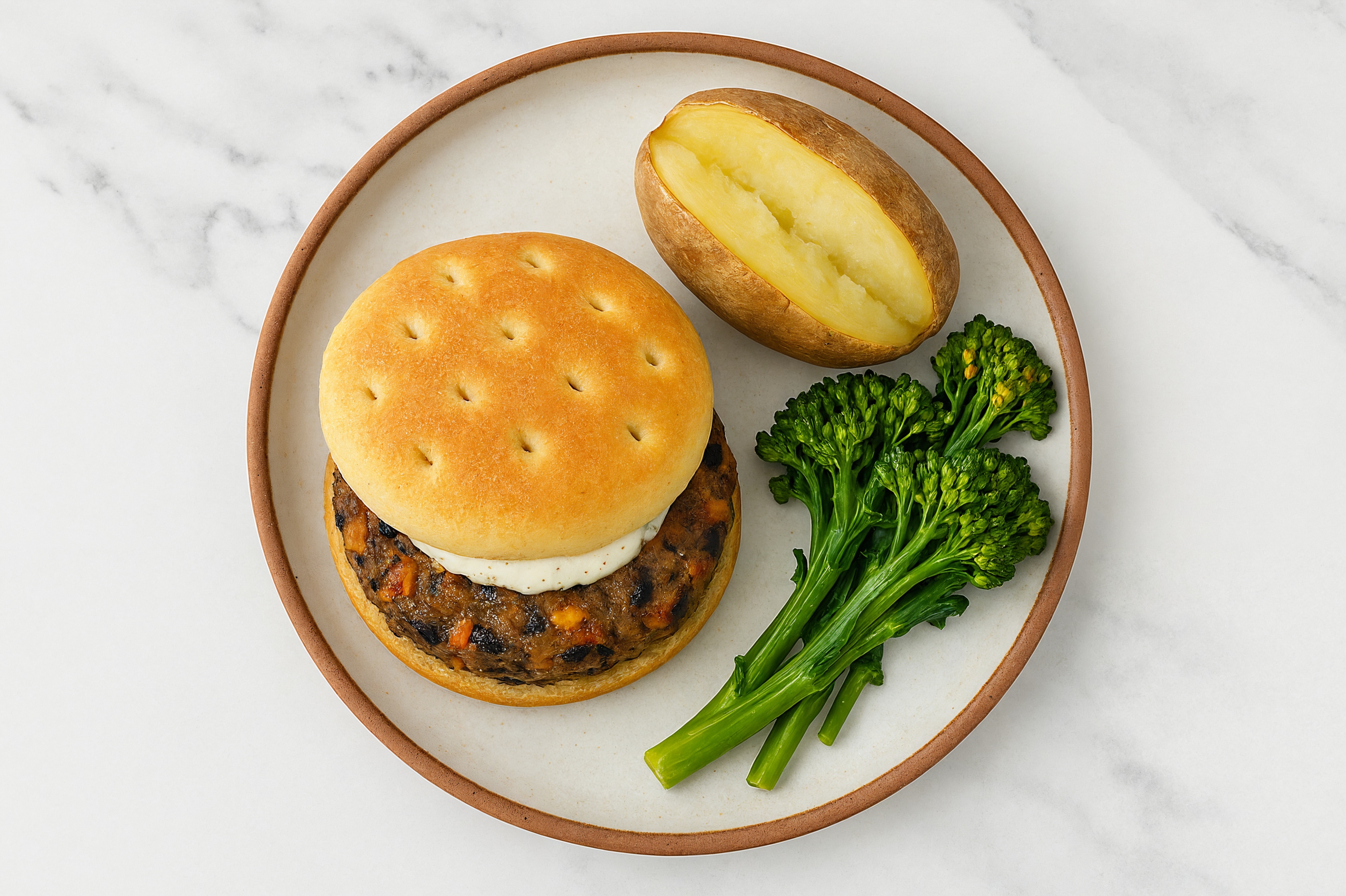 Ranch Black Bean Burger on Brioche with Baby Broccoli