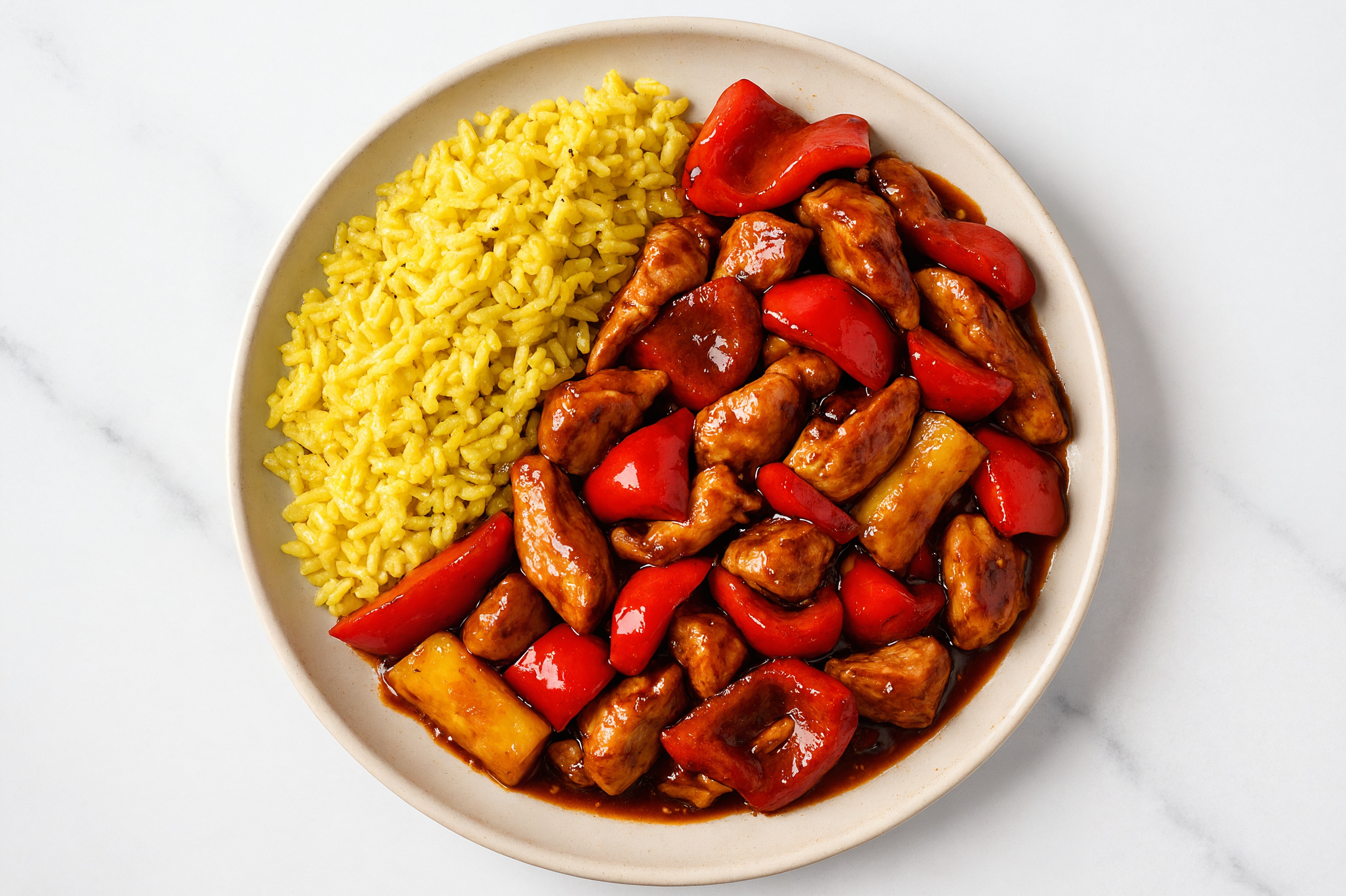 BBQ Chicken + Pineapple with Sautéed Bell Pepper over & Herb Rice