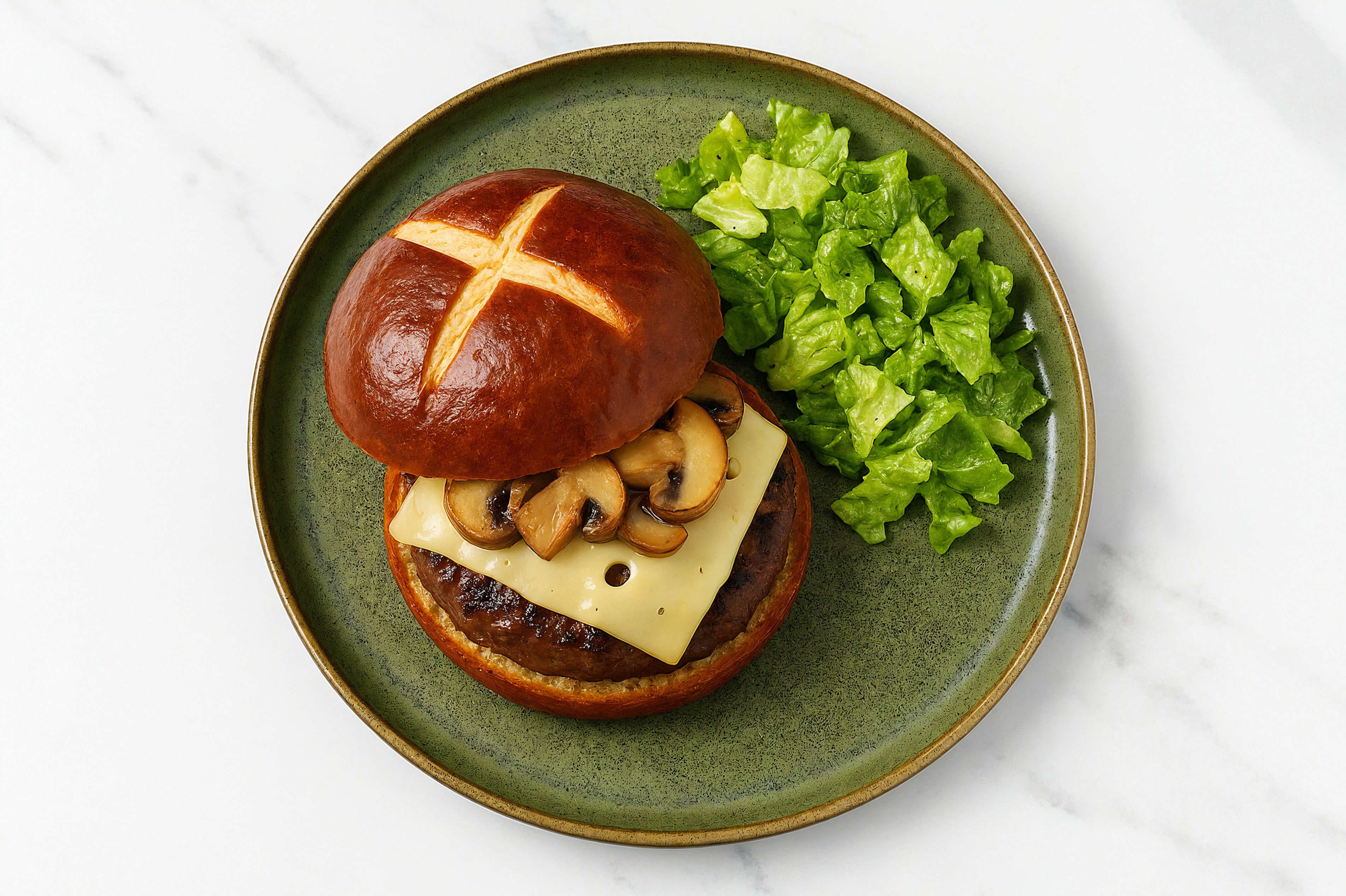 Luxurious Pretzel Cheeseburger + Side Salad with Wagyu Beef Patties