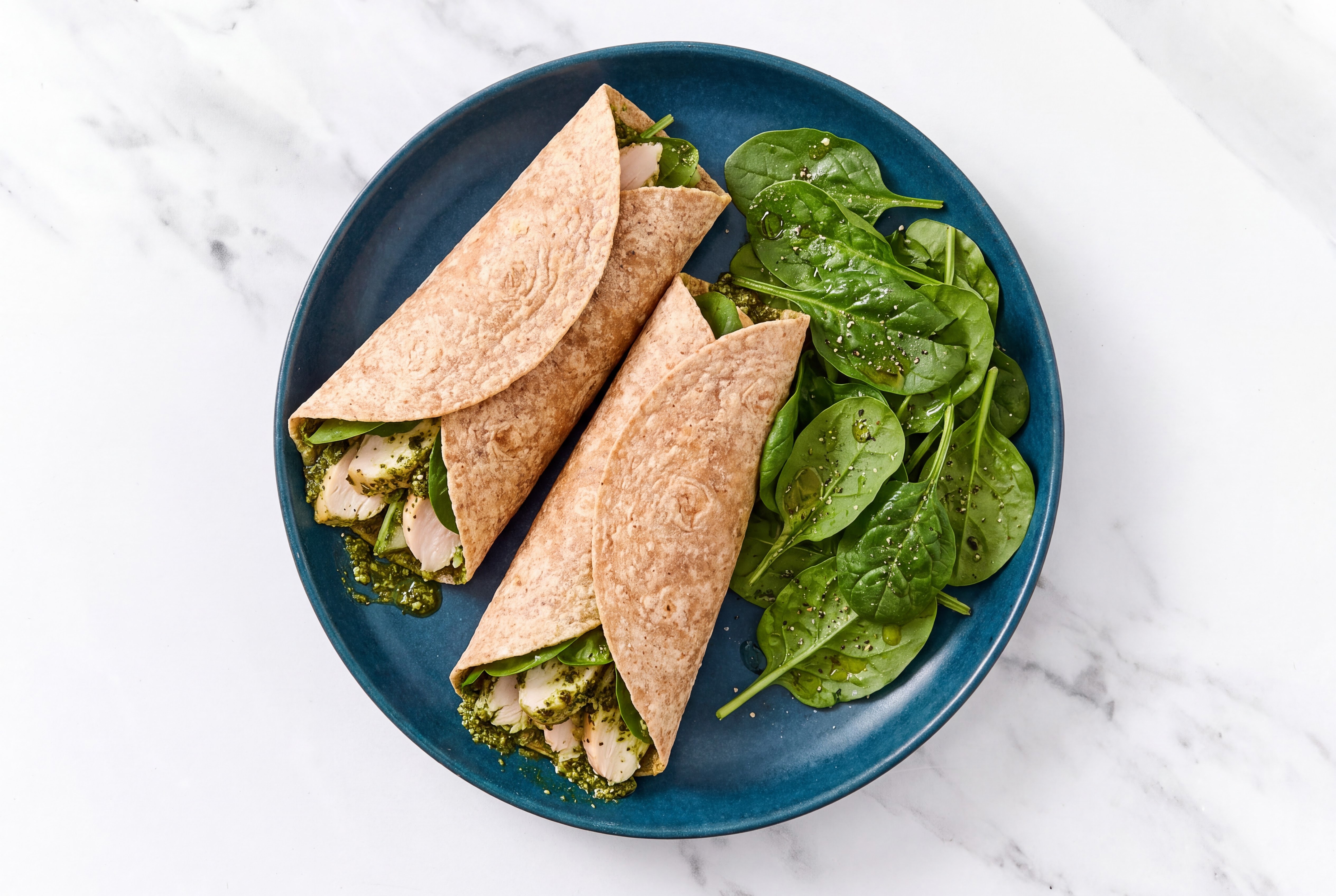 Whole Grain Basil Pesto Chicken Wrap with Baby Spinach