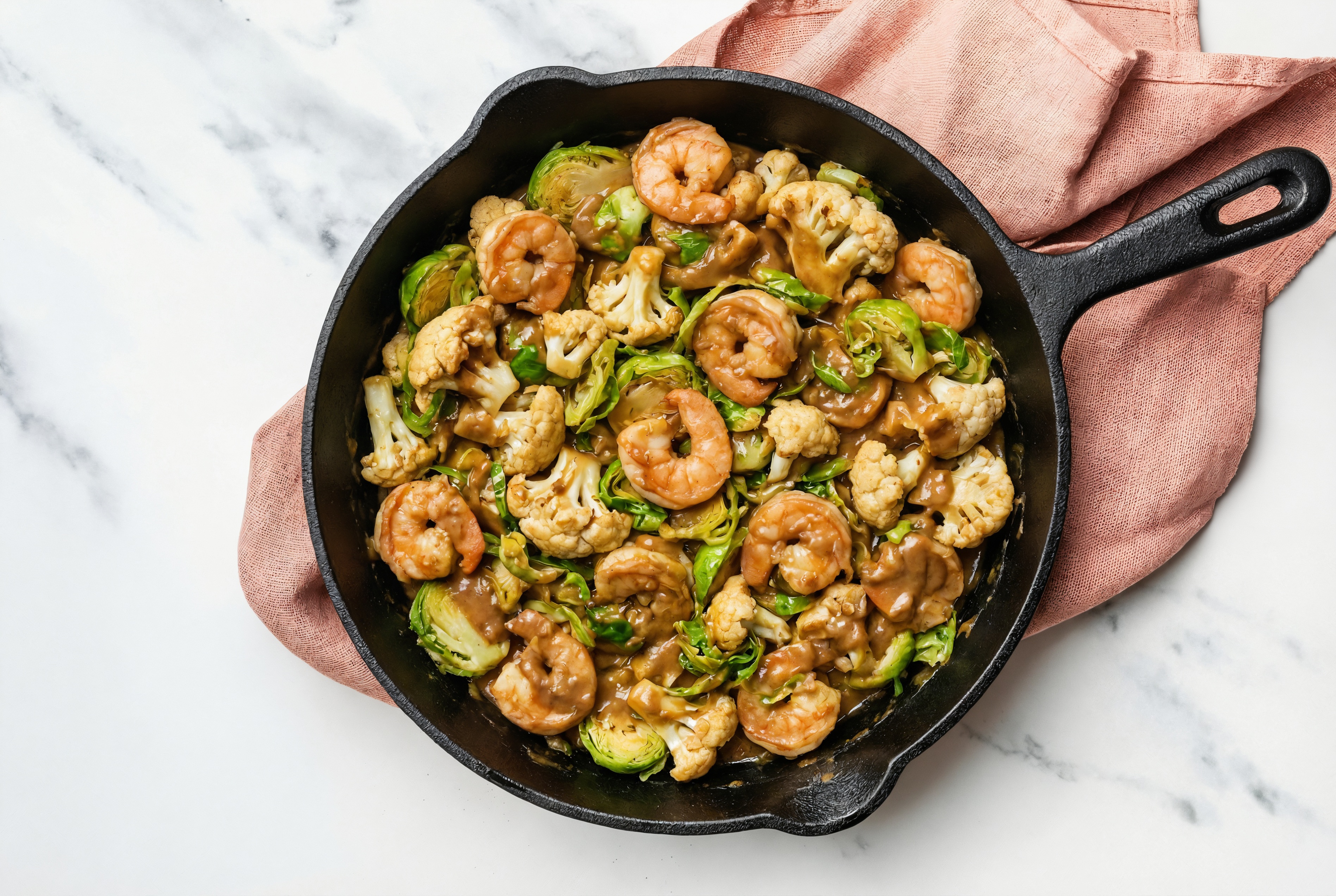 Thai Peanut Shrimp Stir-Fry with Cauliflower & Brussels