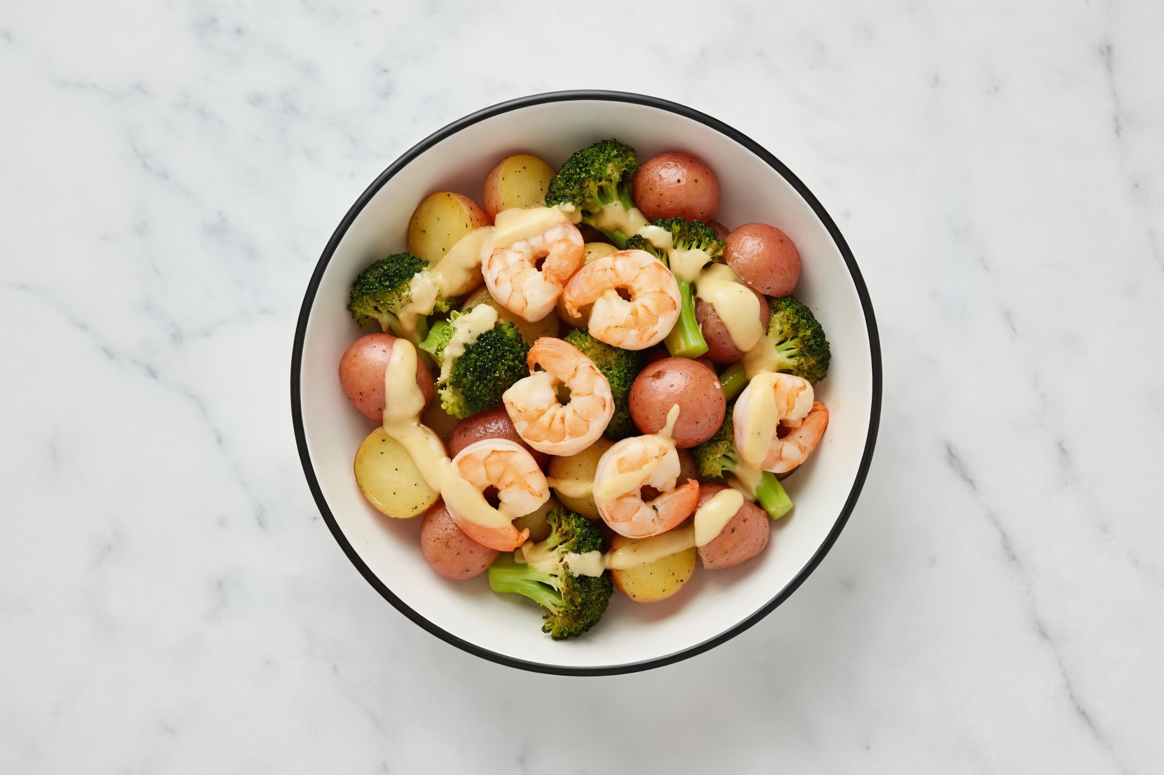 Shrimp Bowl with Potatoes + Broccoli Florets