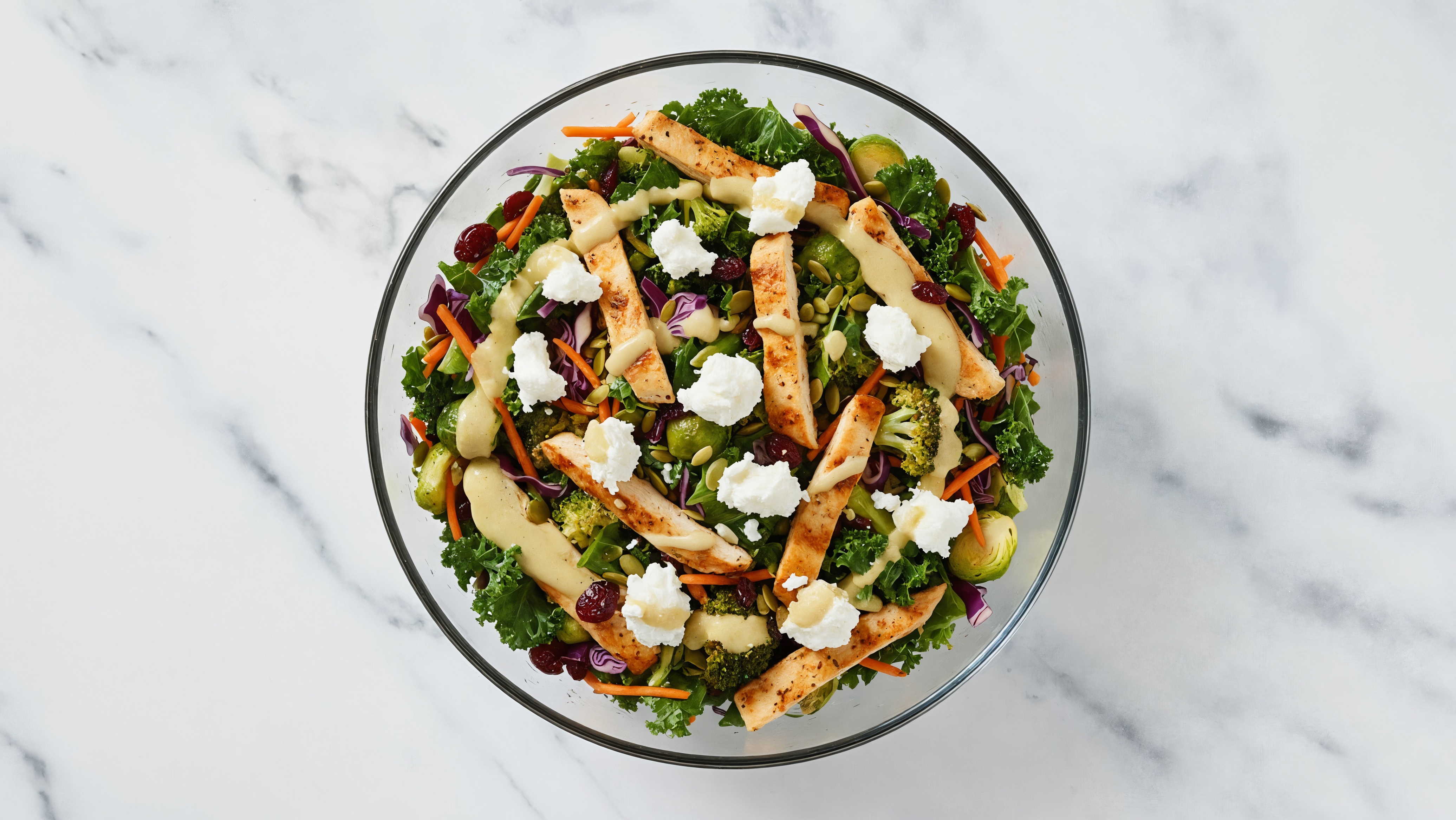 Tahini Chicken + Sheep Cheese Sweet Kale Salad
