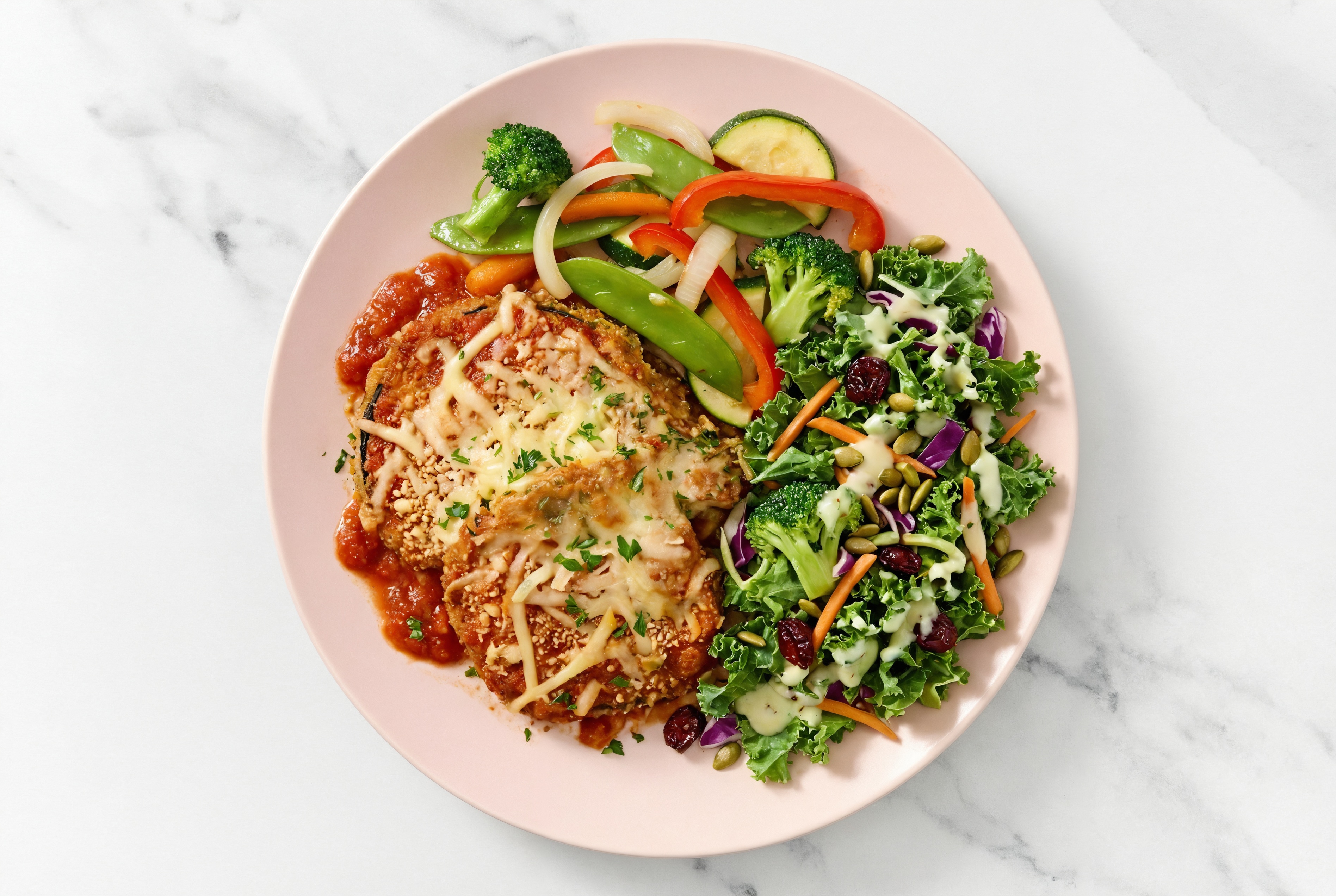 Eggplant Parmesan with Mixed Veggies + Kale Salad