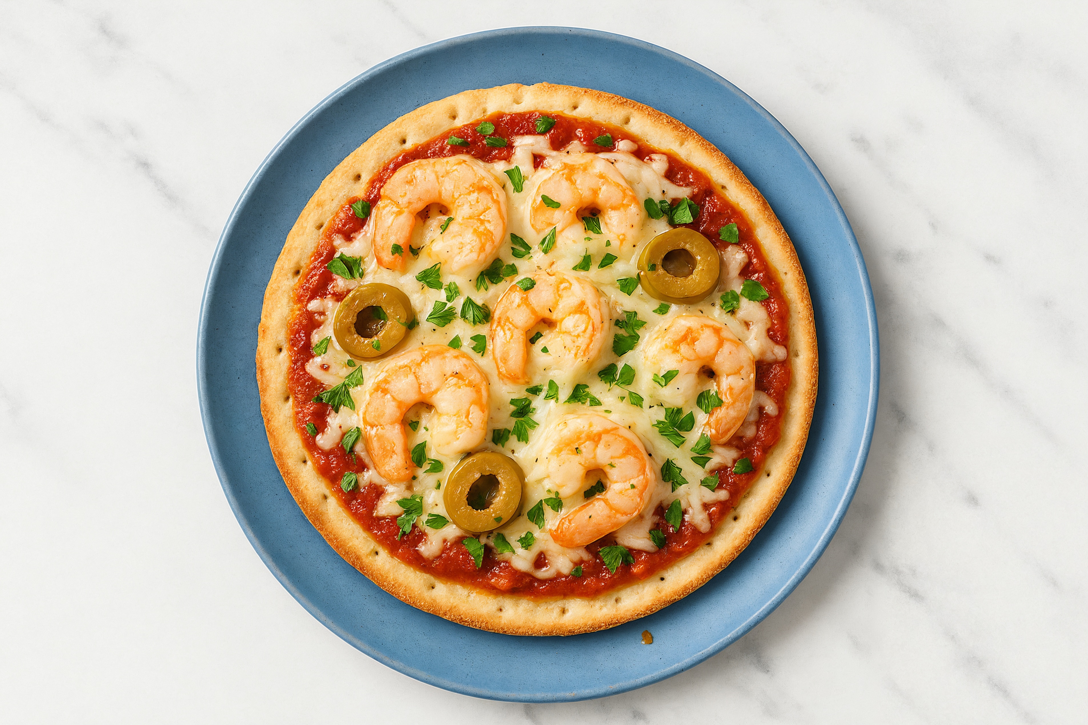 Classic Shrimp + Green Olives Gluten-Free Pizza with Parsley