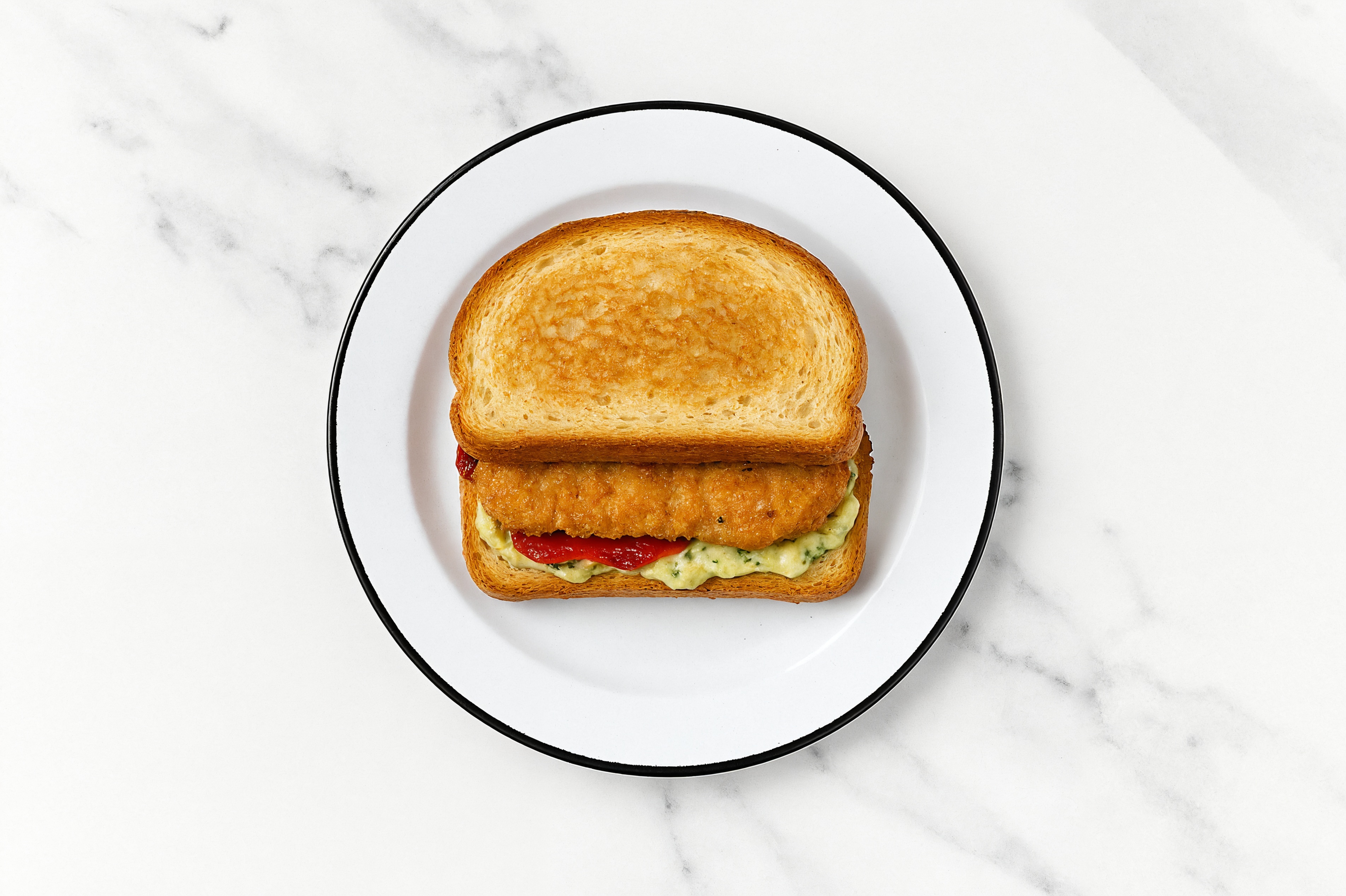 Creamy Artichoke "Chicken" Tenders Sandwich with Roasted Peppers on Honey White Bread