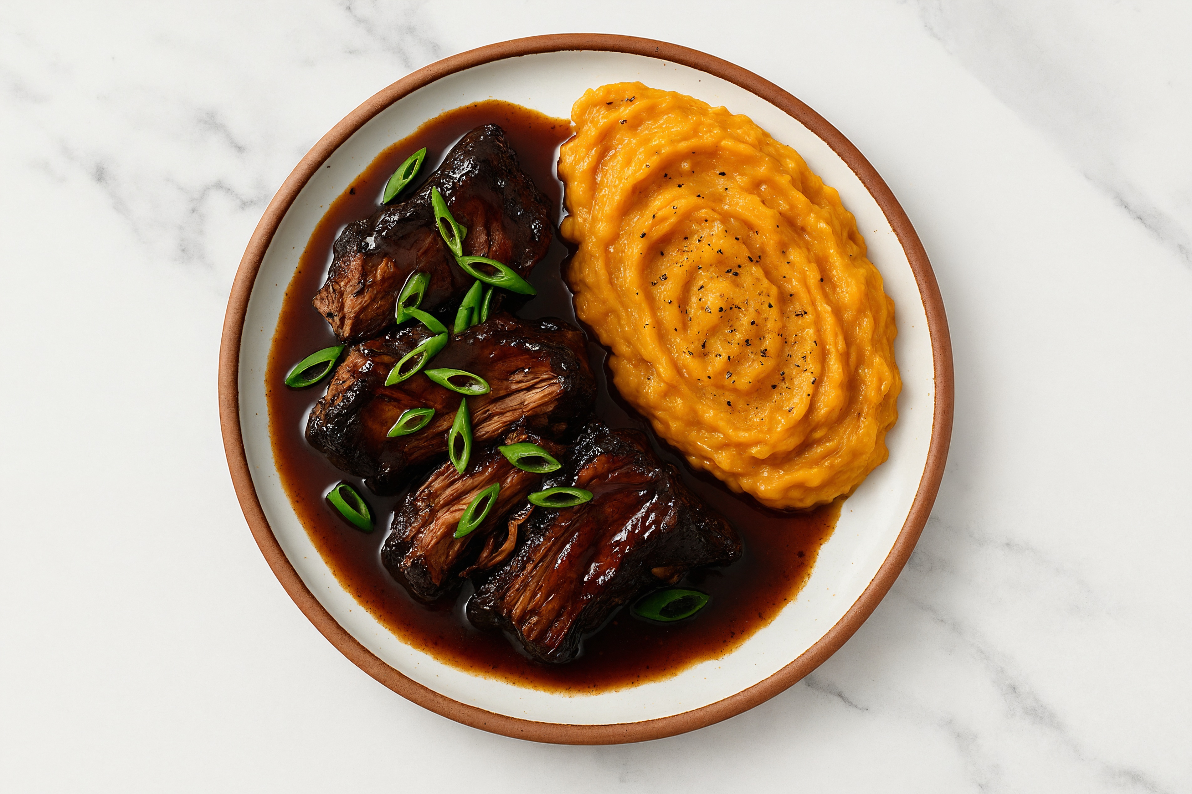 Sweet Potato Mash with Beef Short Ribs + Japanese BBQ Glaze