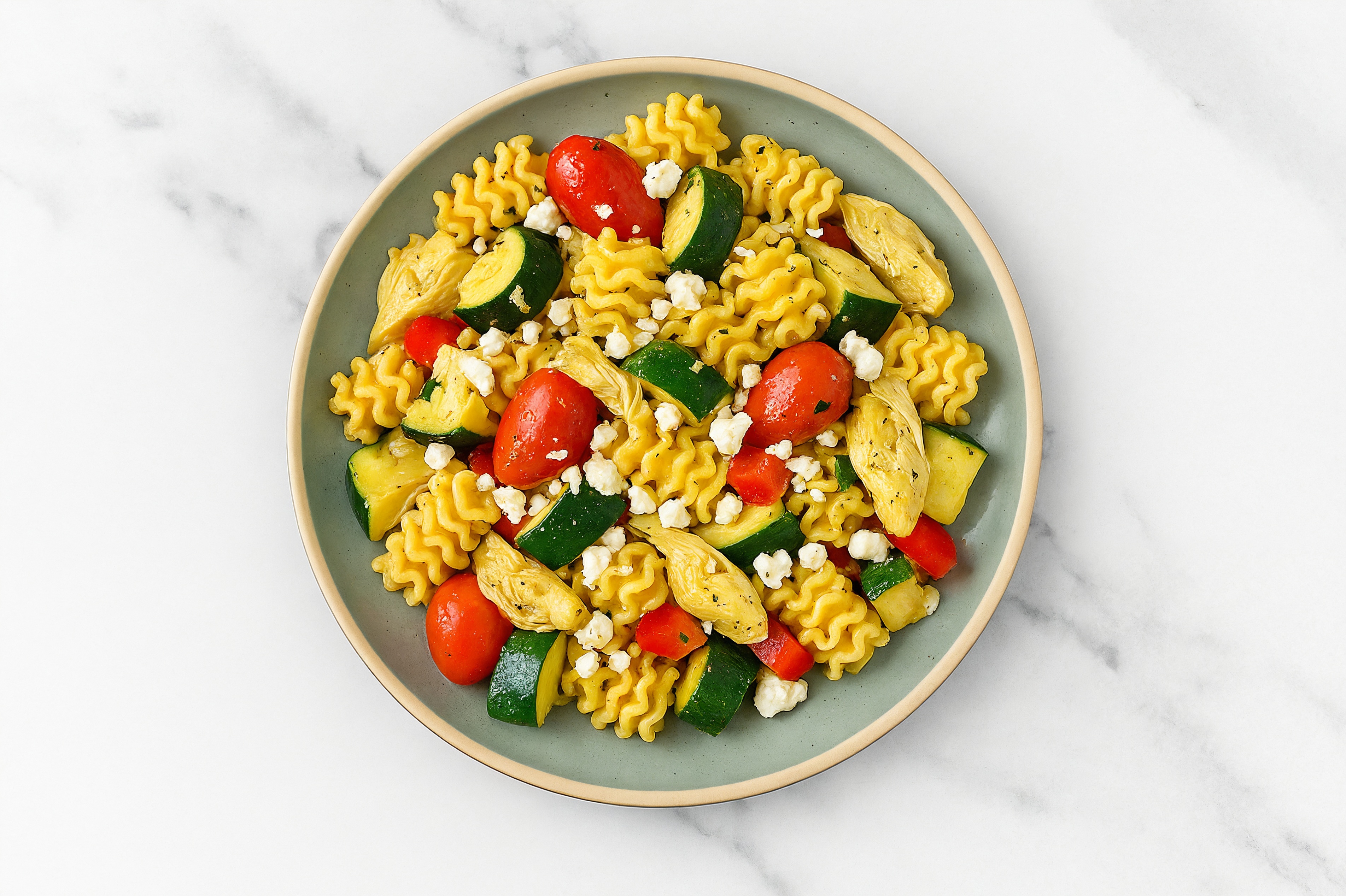 Summer Veggie + Goat Cheese Protein Pasta Salad