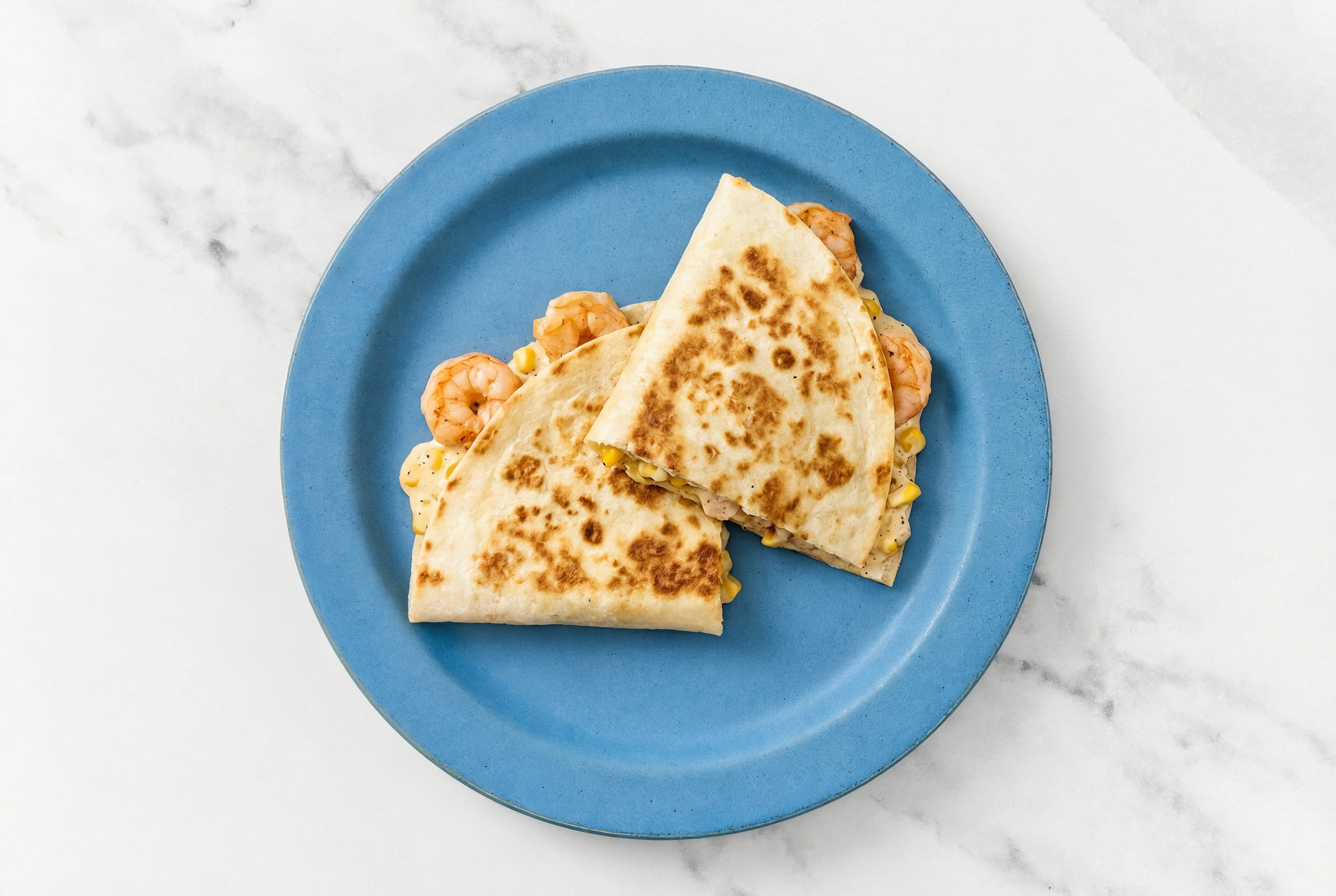 Mexican Street Corn + Shrimp Quesadilla