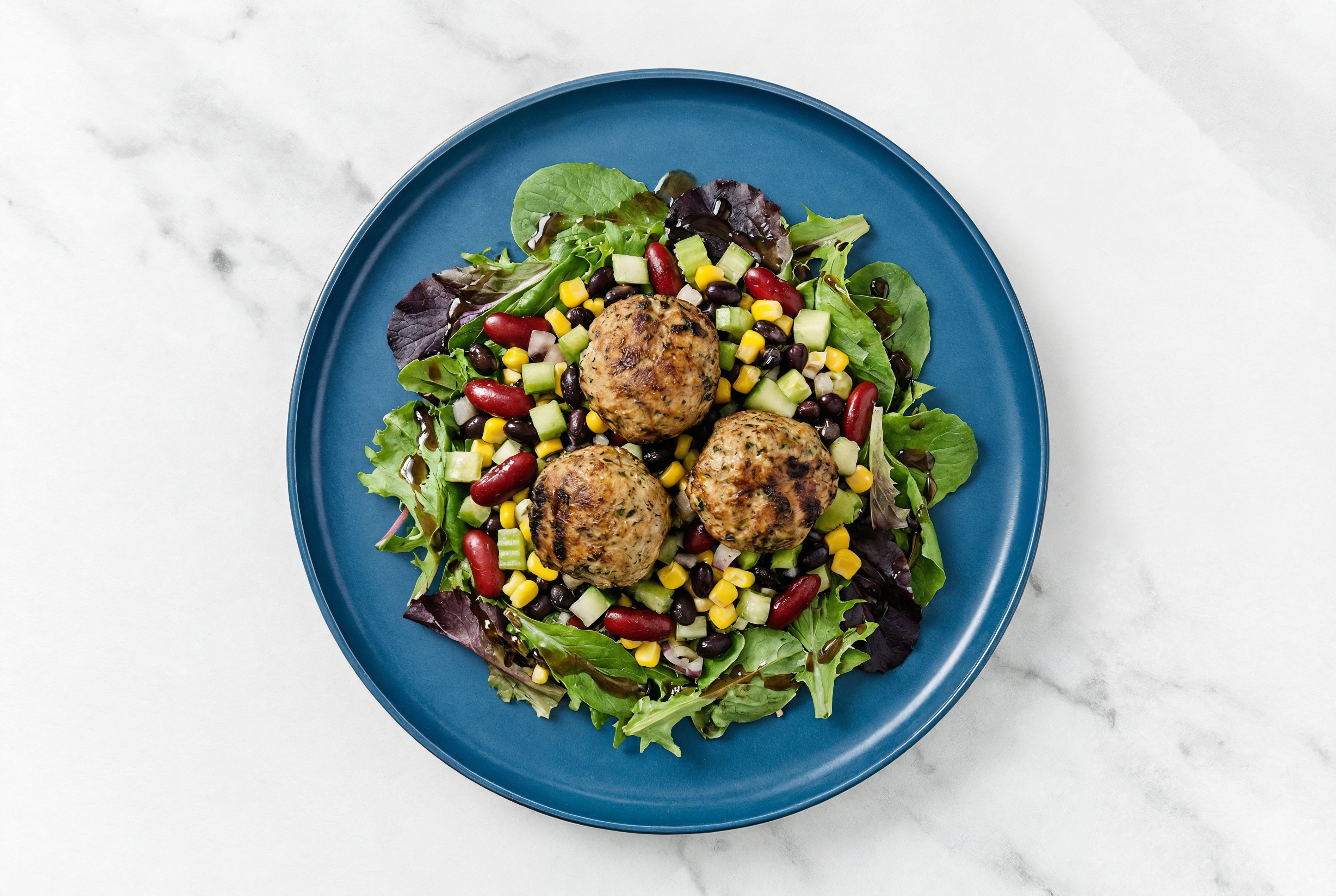 Balsamic Spring Mix Salad with Turkey Meatballs & Black Beans