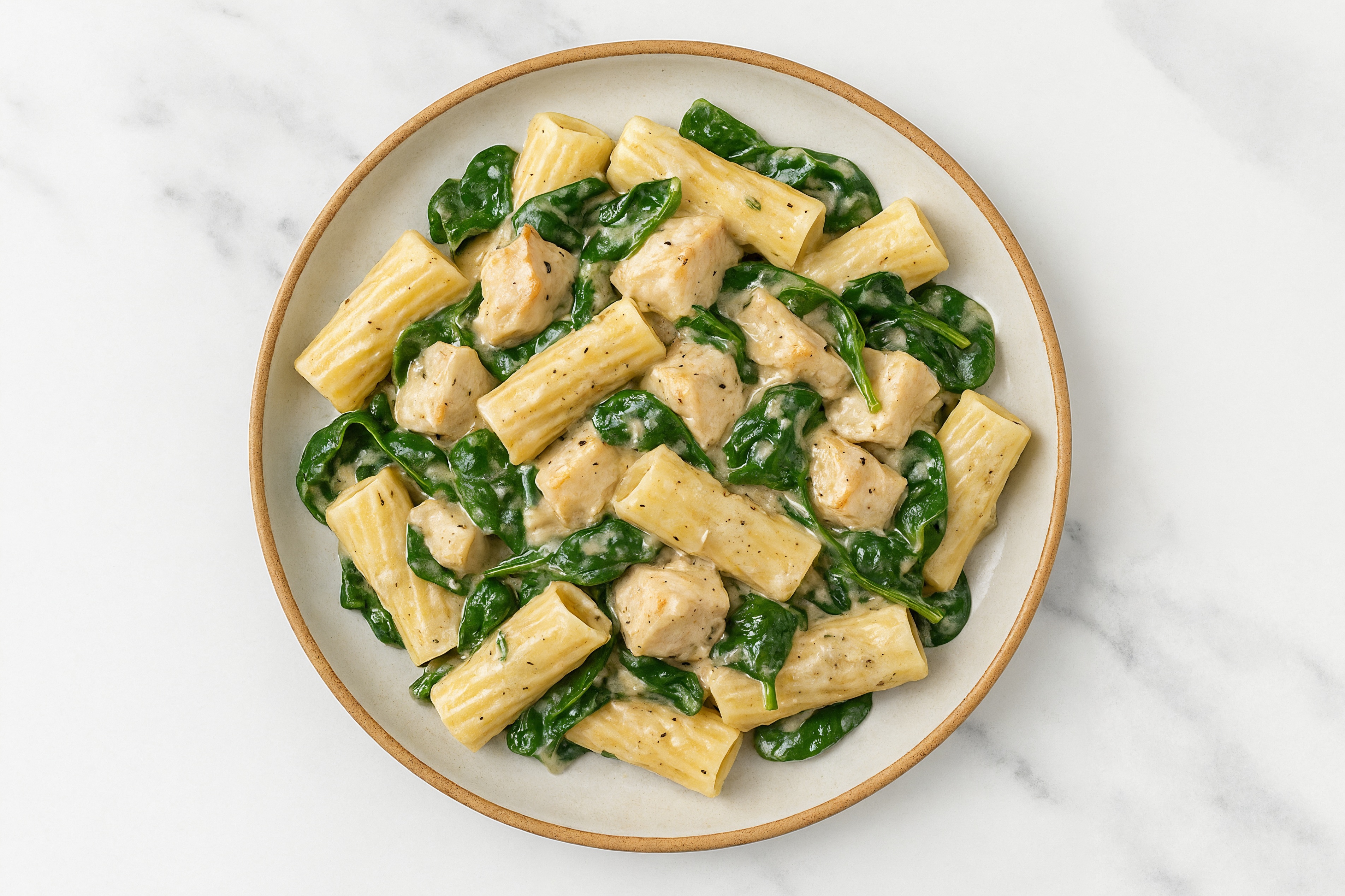 Rigatoni Pasta Truffle with Chicken Breast + Baby Spinach