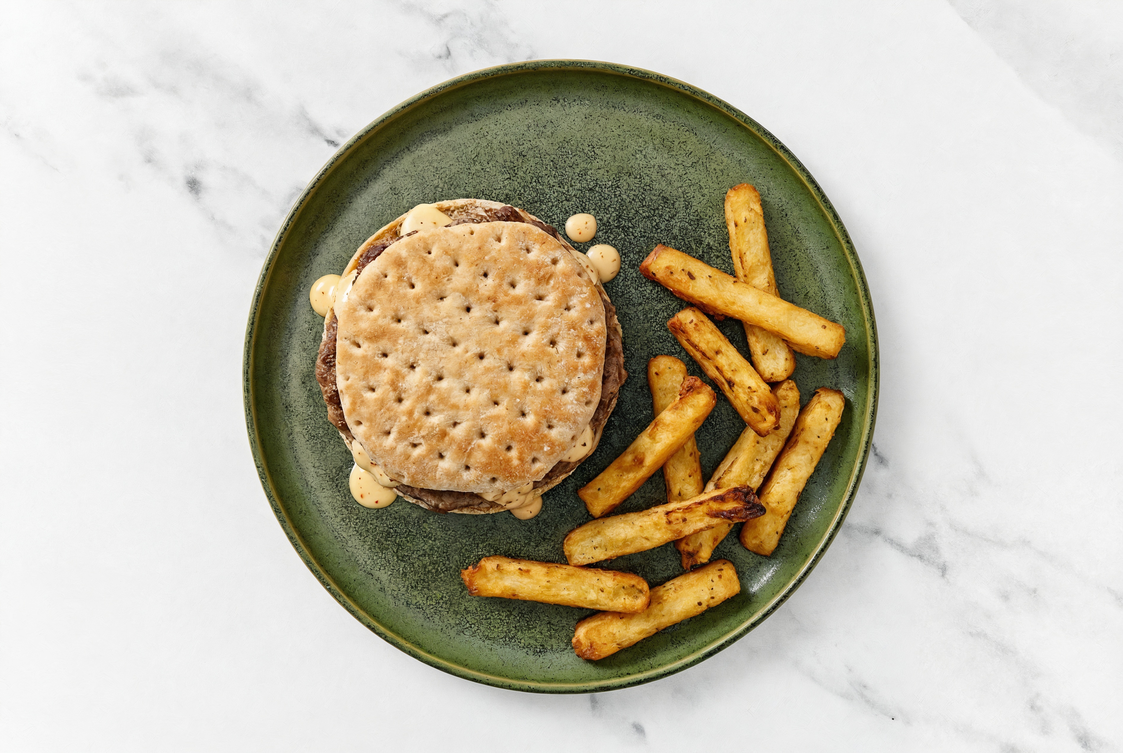 Herby Buffalo Ranch Burger + Fries with Ground Beef Patties