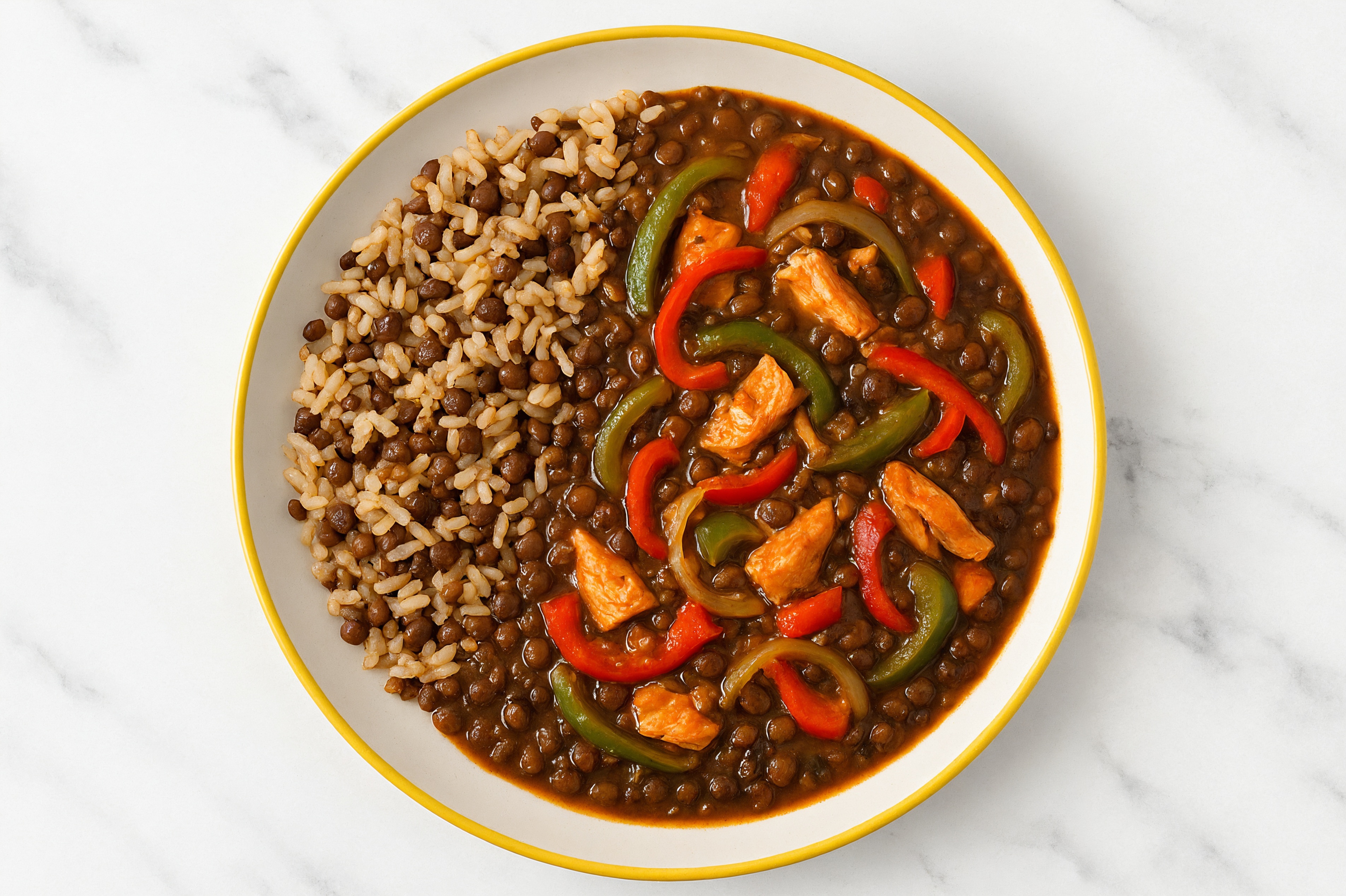 Salmon & Lentil Stew with Veggies & Quinoa Rice