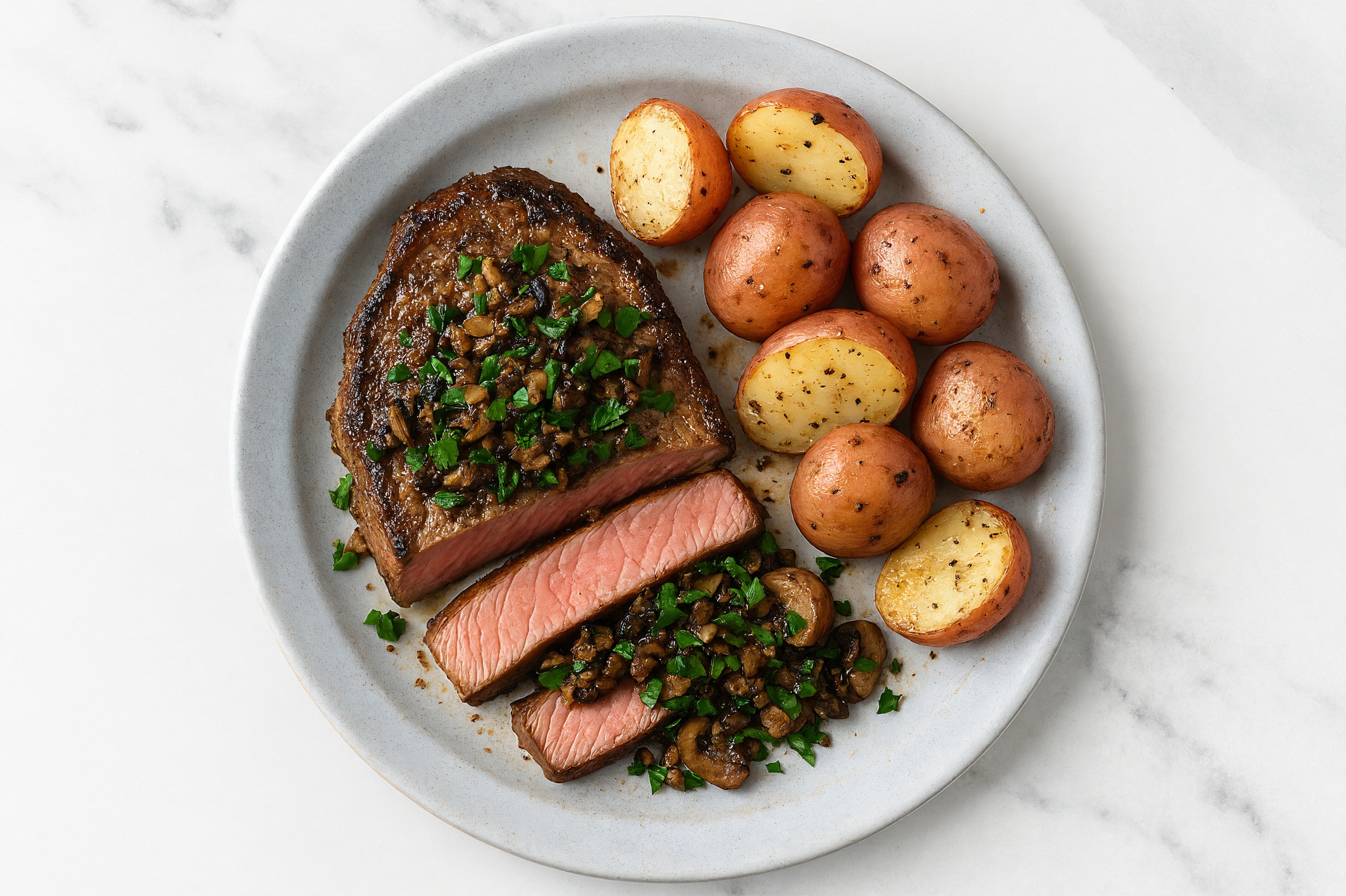 Seared Strip Steak + Herby Mushrooms