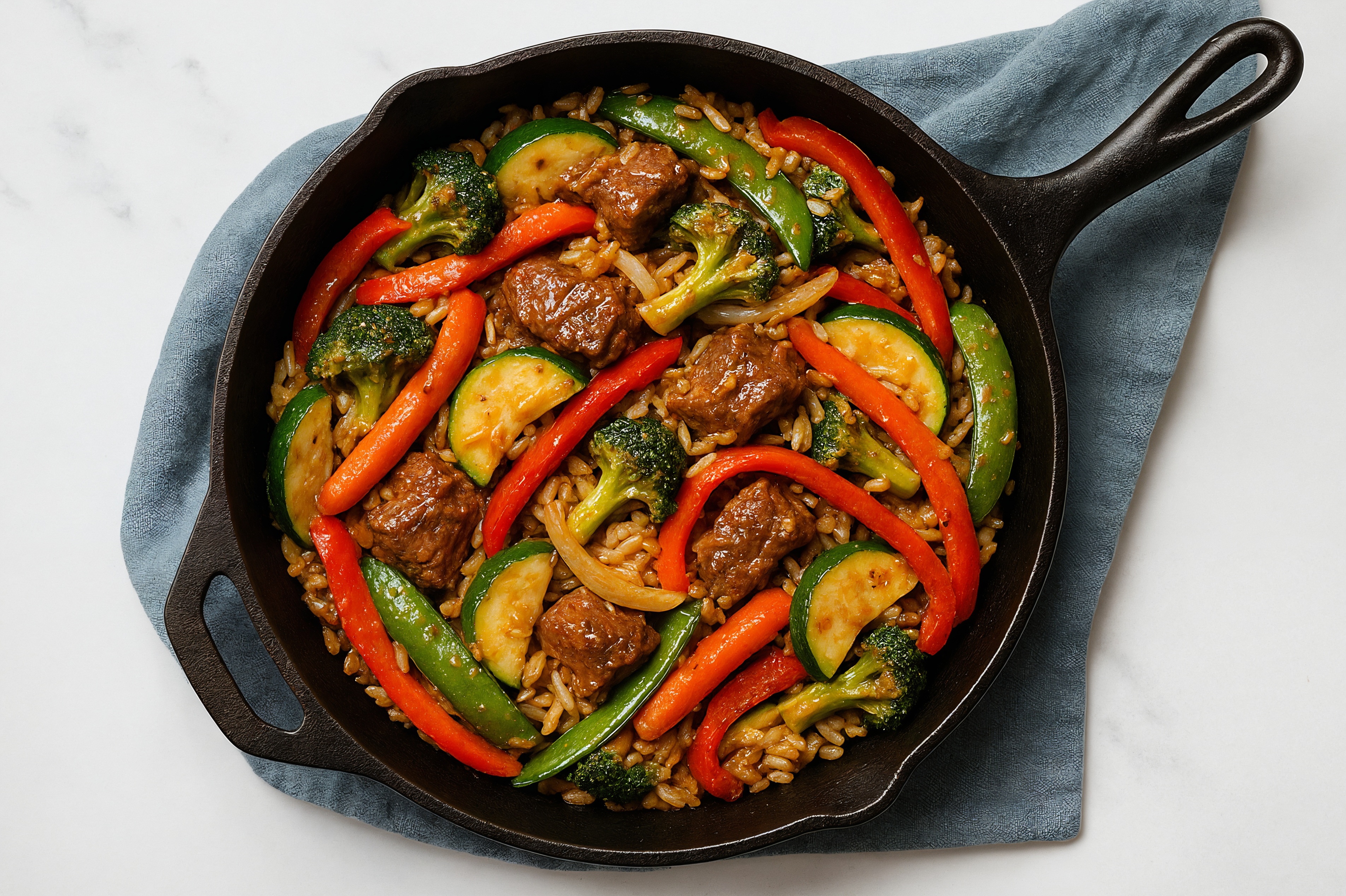 Thai Peanut Veggie + Lamb Stir-Fry with Long Grain White Rice
