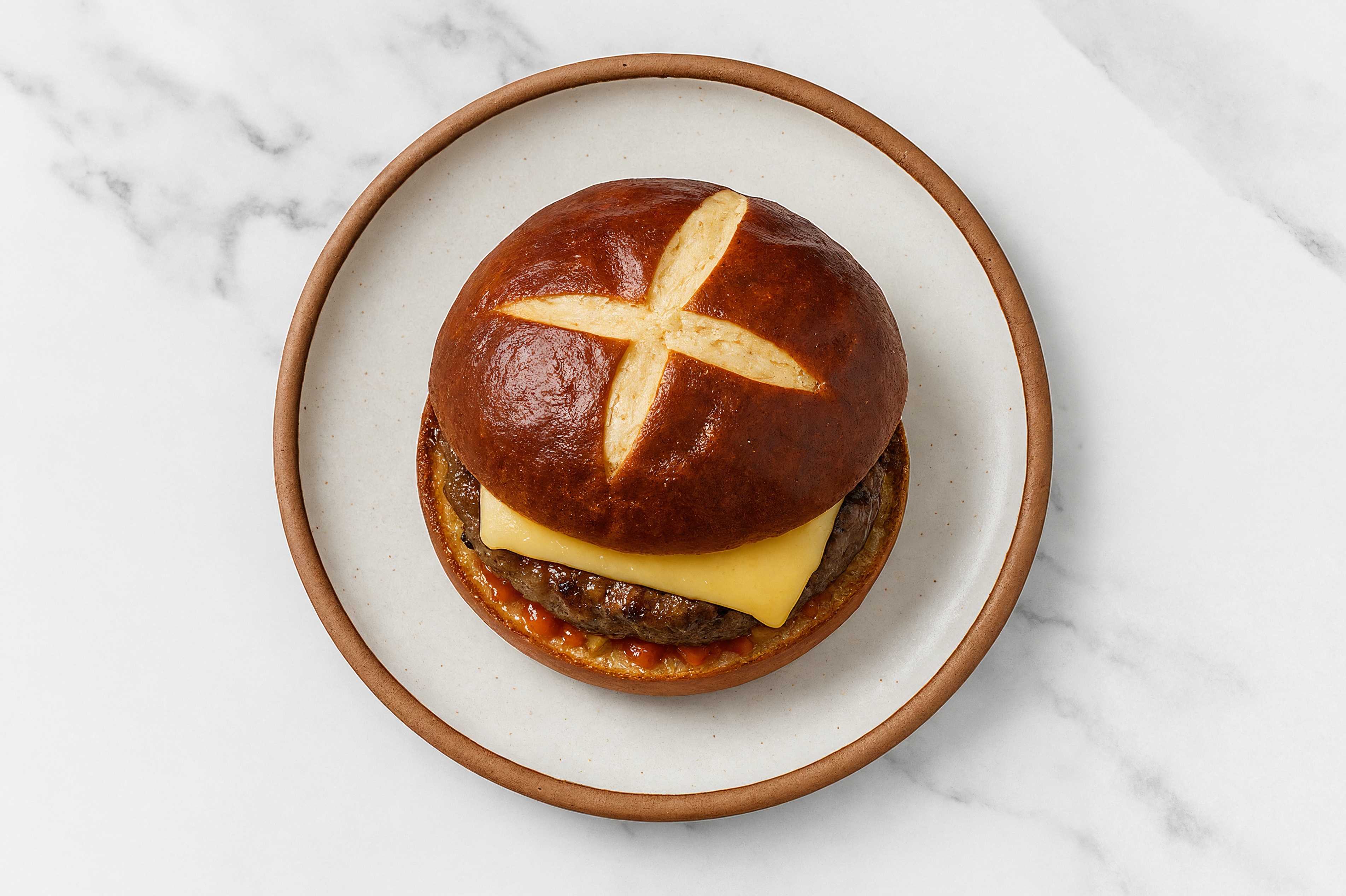 Lamb Burger on Pretzel with Salsa & Gouda