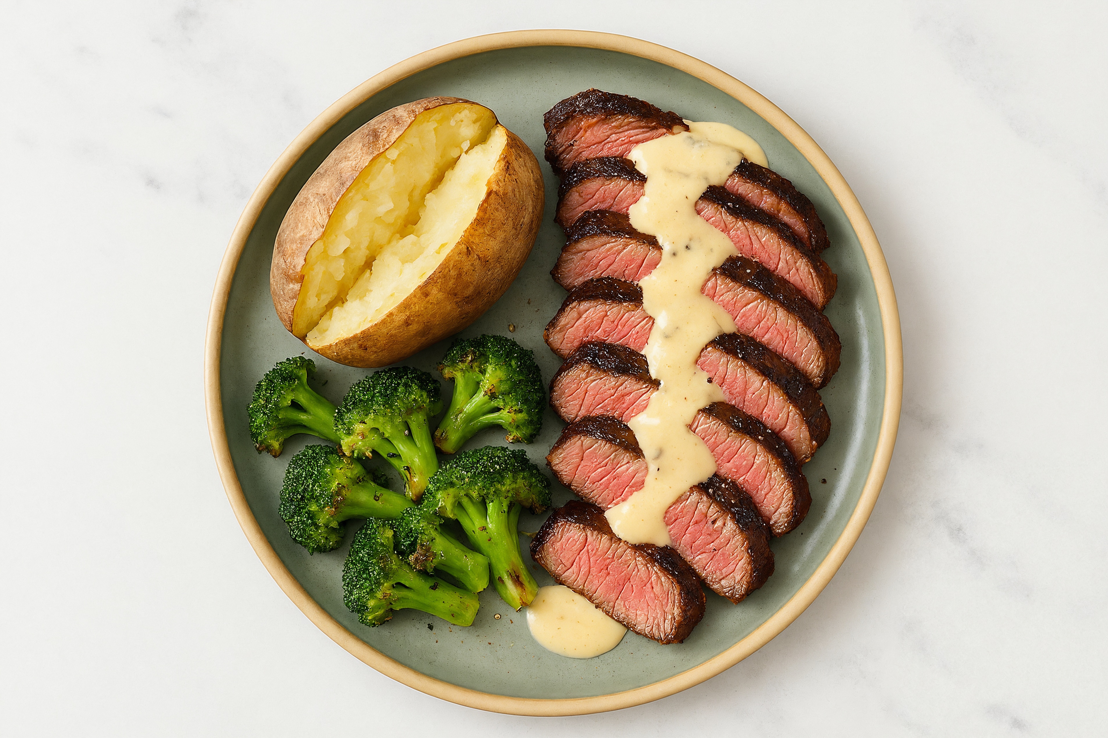 Wagyu Ribeye with Garlic Sauce + Russet Potato + Broccoli
