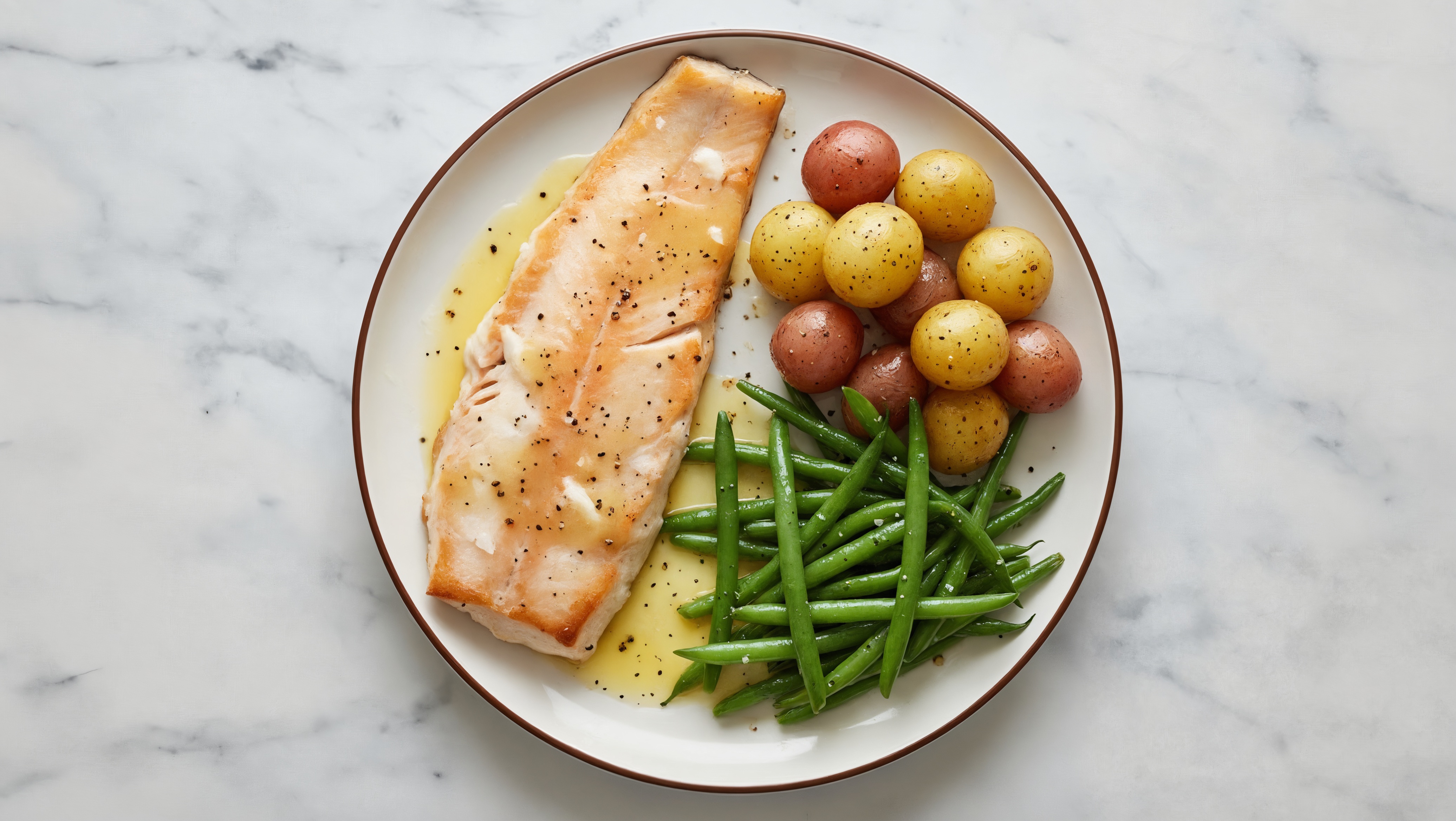 Lemon-Slow Churned Pasture Butter Trout with Creamer Potatoes & Green Beans