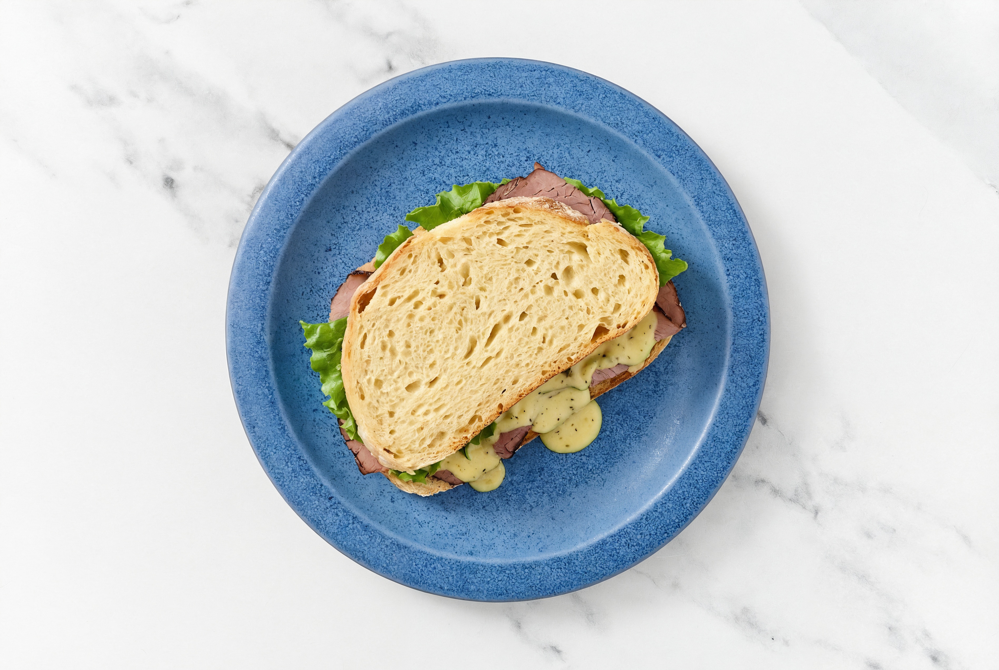 Rustic Roast Beef Sandwich with Potato Bread + Honey Mustard Garlic Sauce