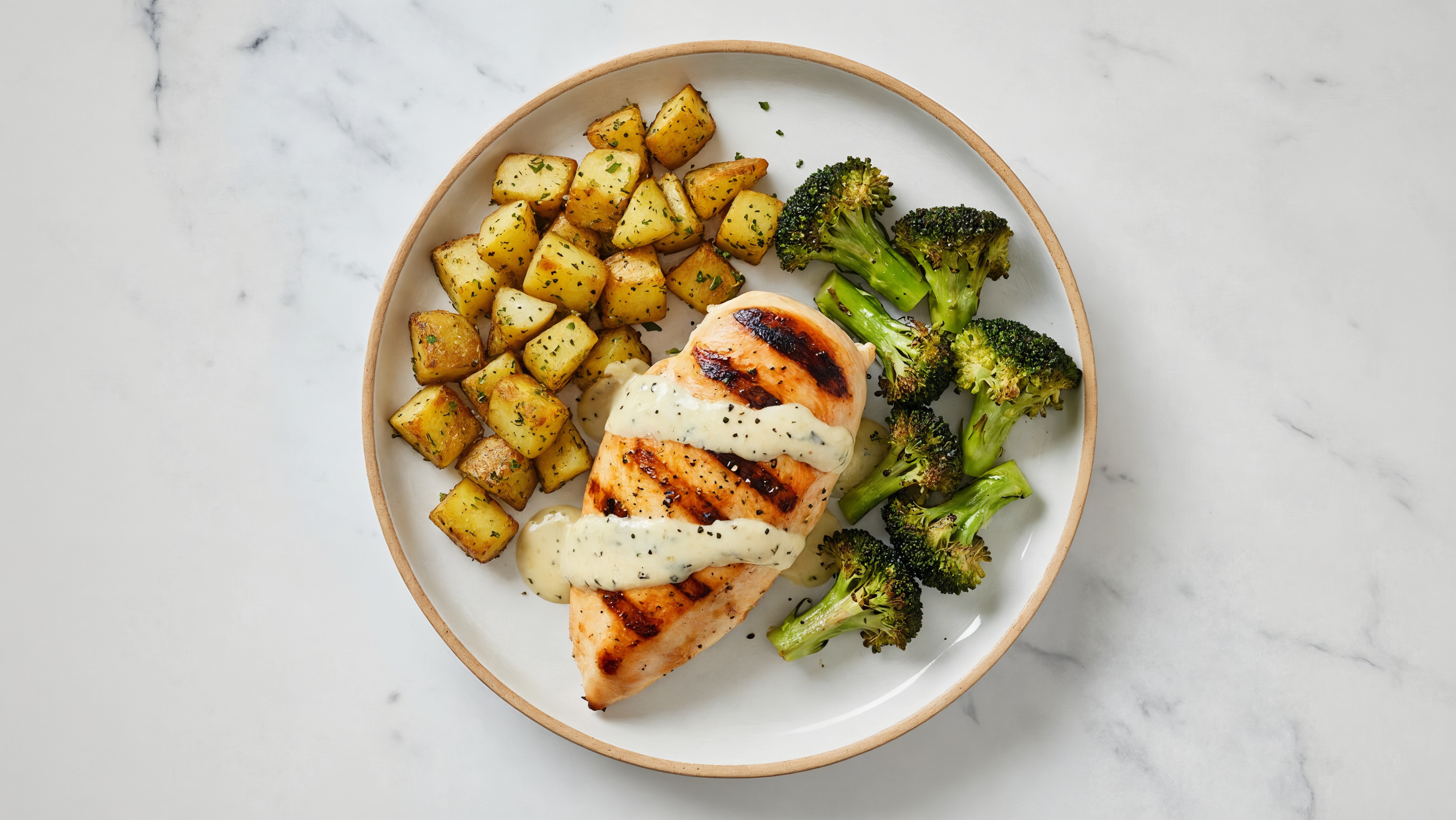 Asiago Seasoned Grilled Chicken Breast, Organic Broccoli + Herbed Potatoes