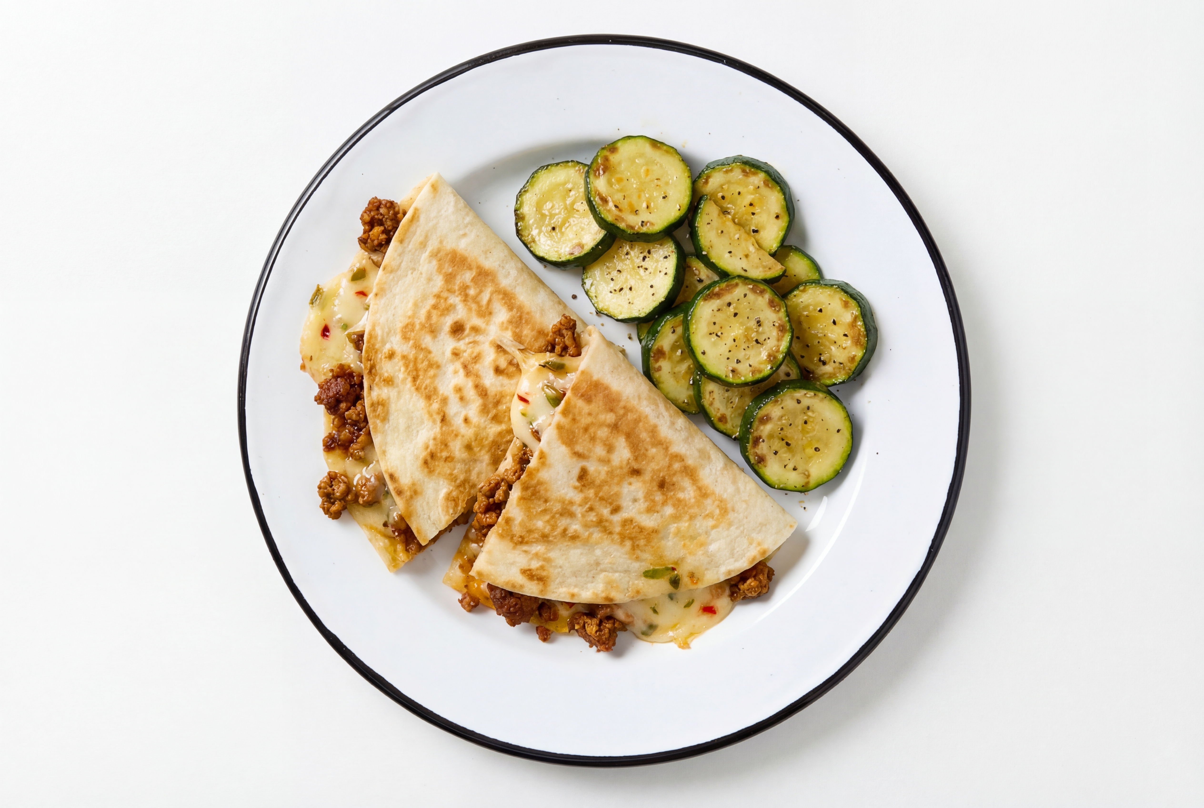 Herby Plant-Based Chorizo Quesadilla with Zucchini