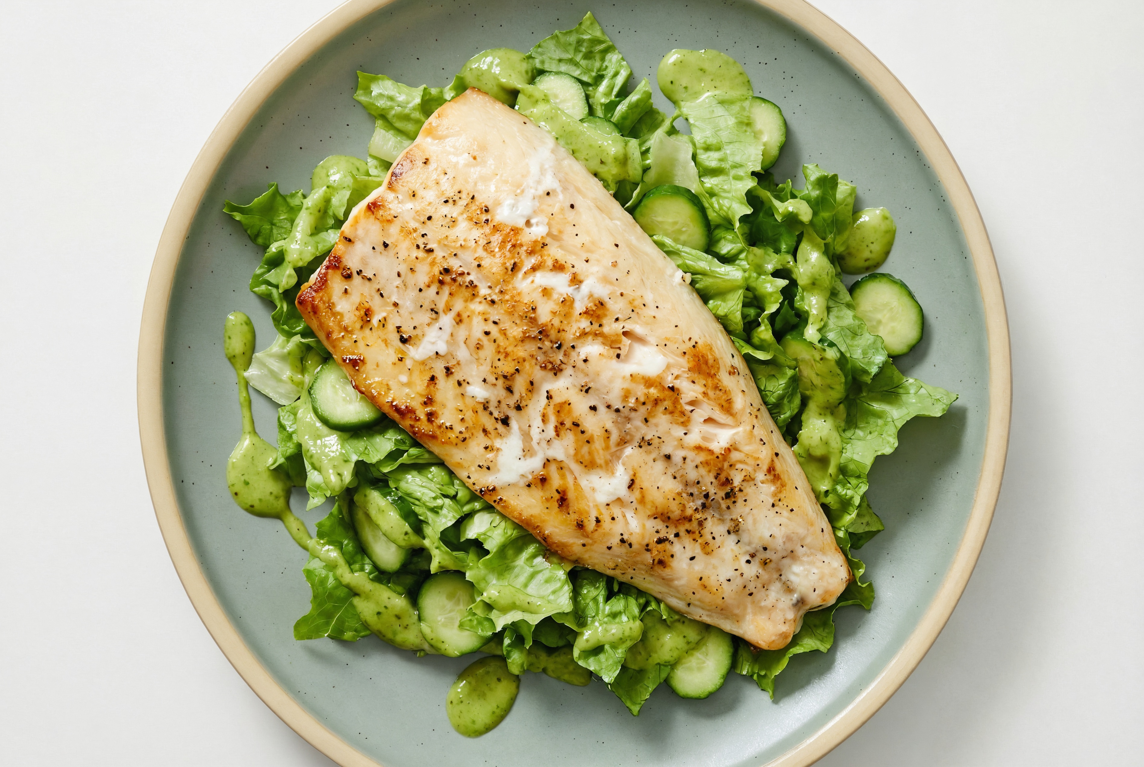 Green Leaf Salad with Trout, Cucumber & Avocado