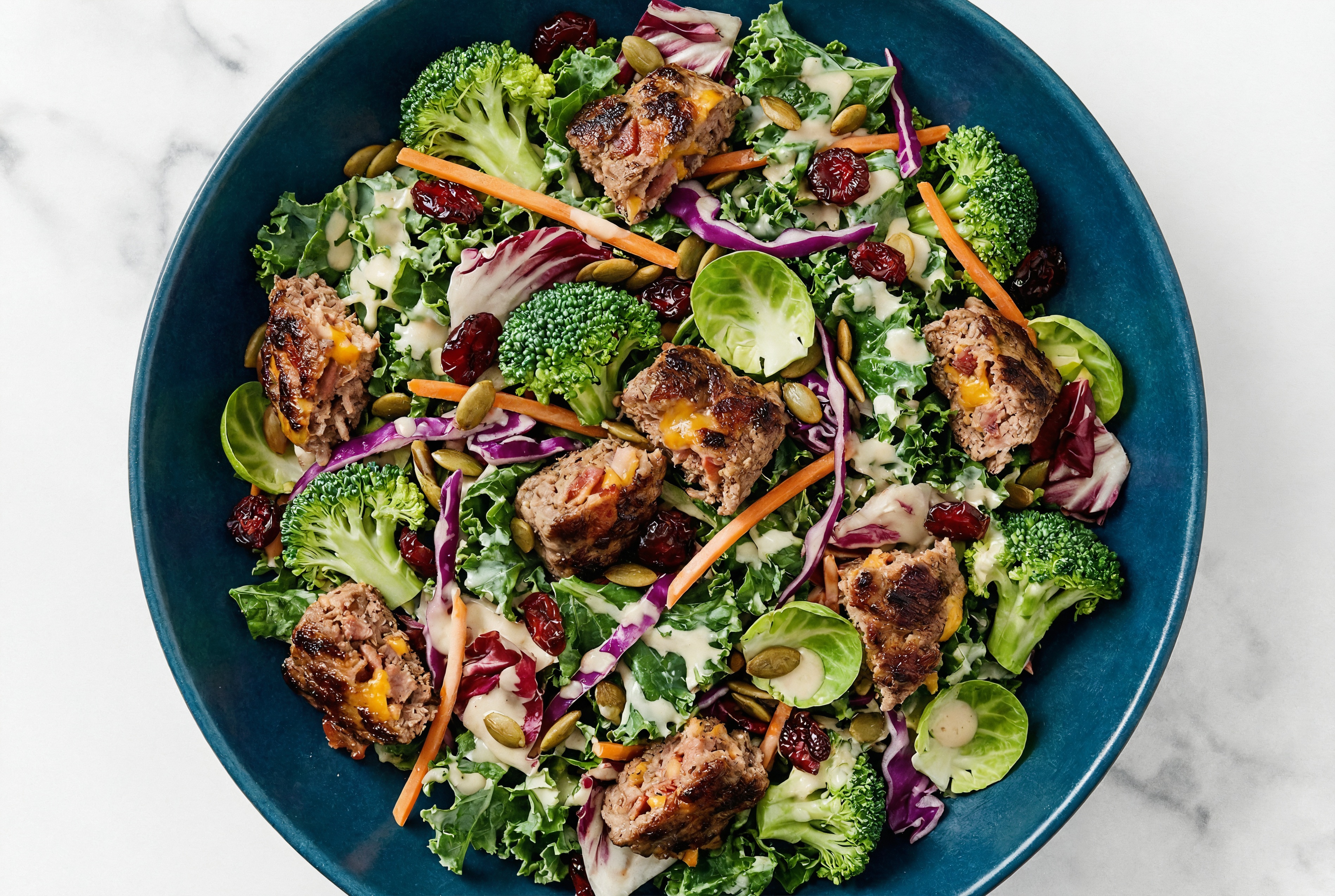 Sweet Kale Salad with Bacon + Cheddar Beef