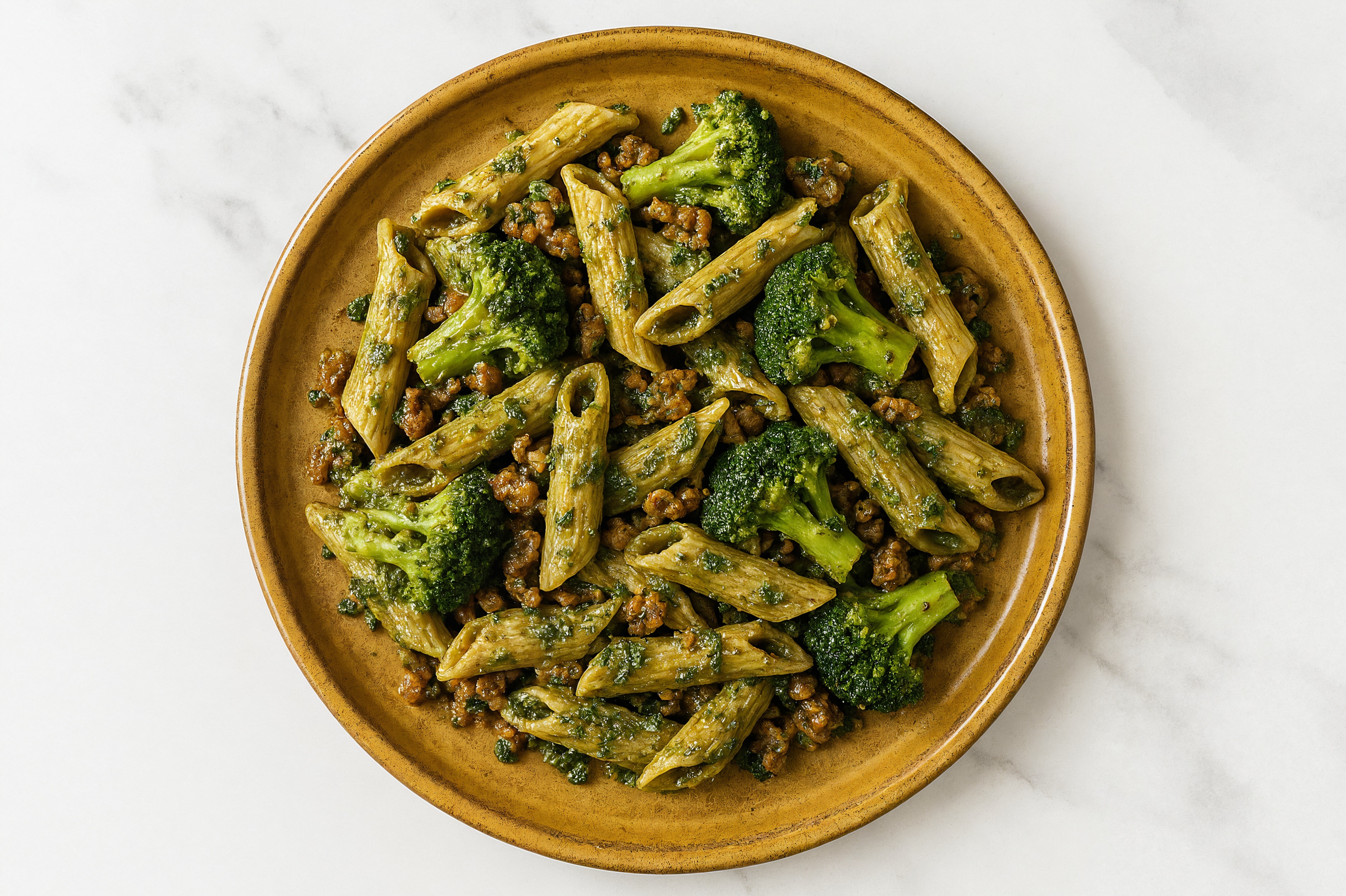 Penne Kale Pesto with Ground Turkey & Broccoli