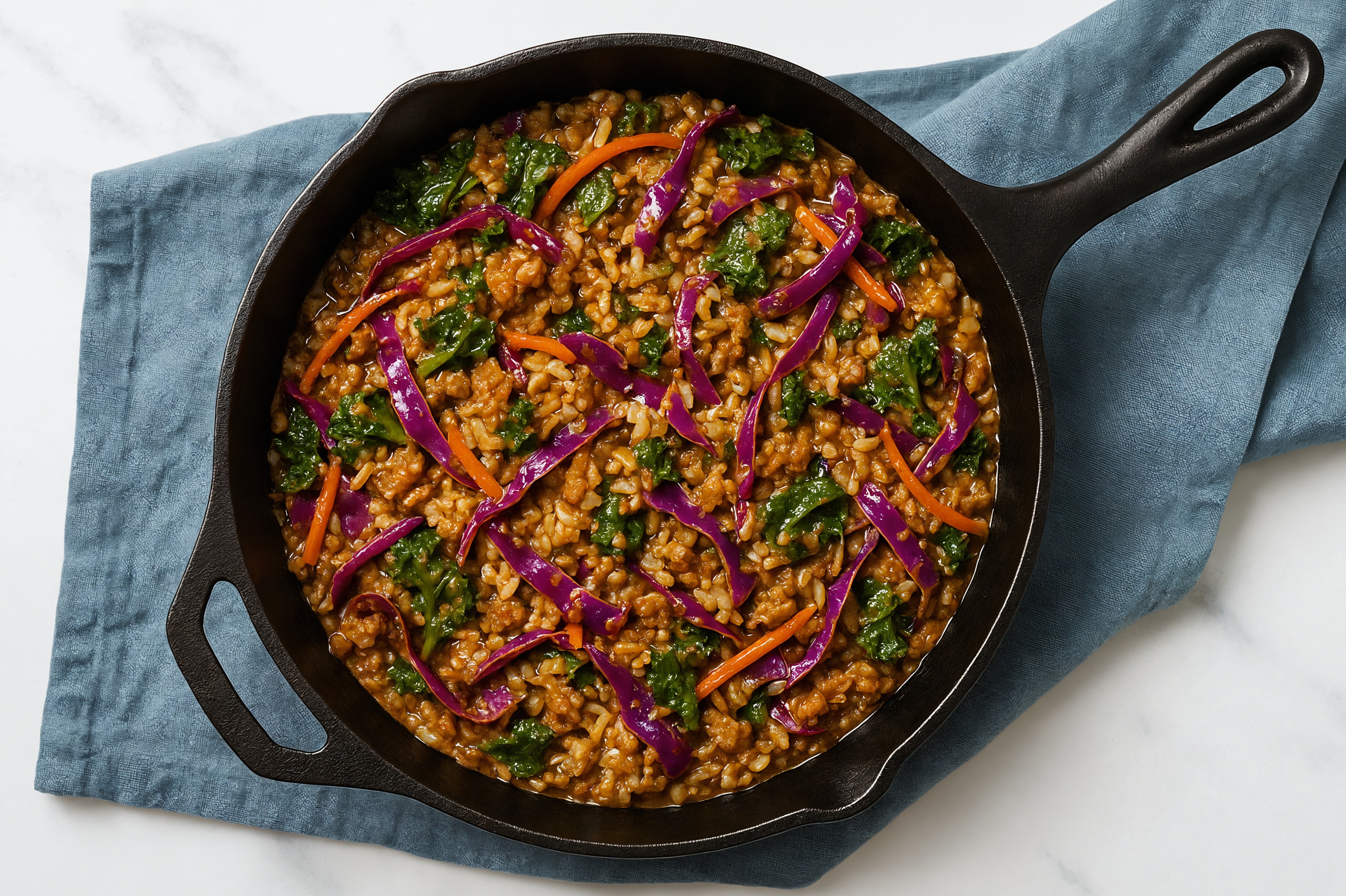 Thai Peanut Rainbow Veggie + Ground Turkey Stir-Fry with Long Grain White Rice