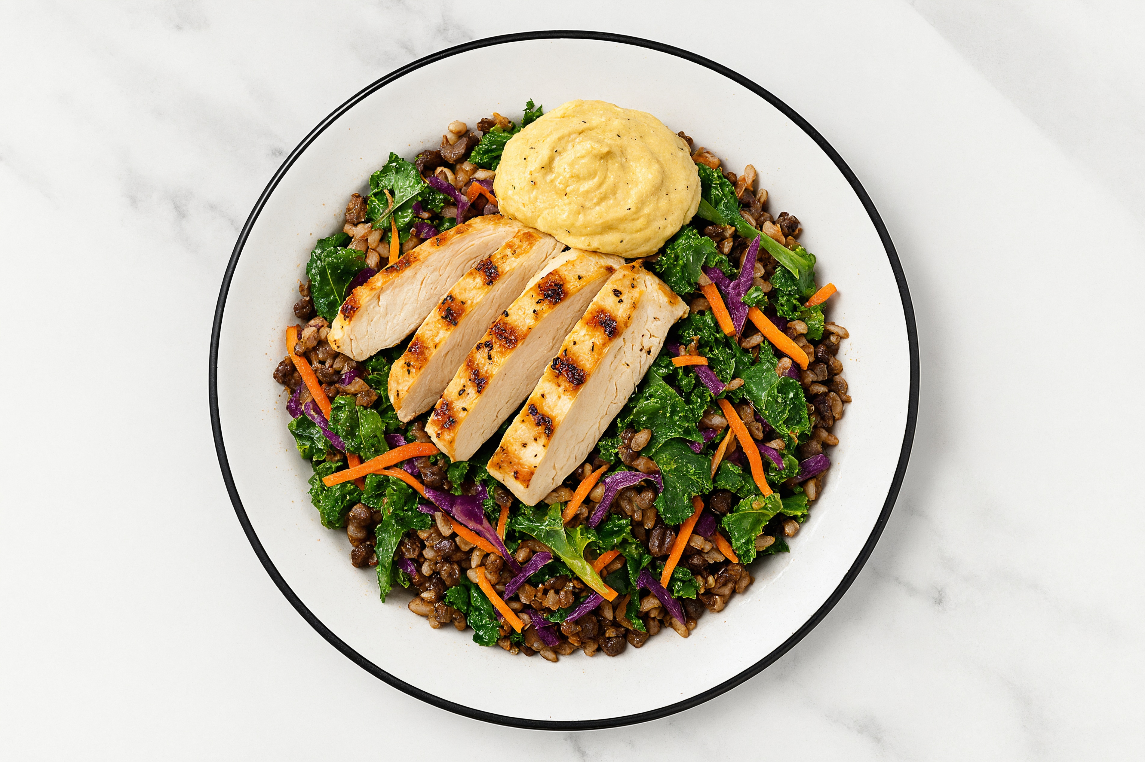 French Onion Hummus + Seasoned Grilled Chicken Breast Rainbow Bowl