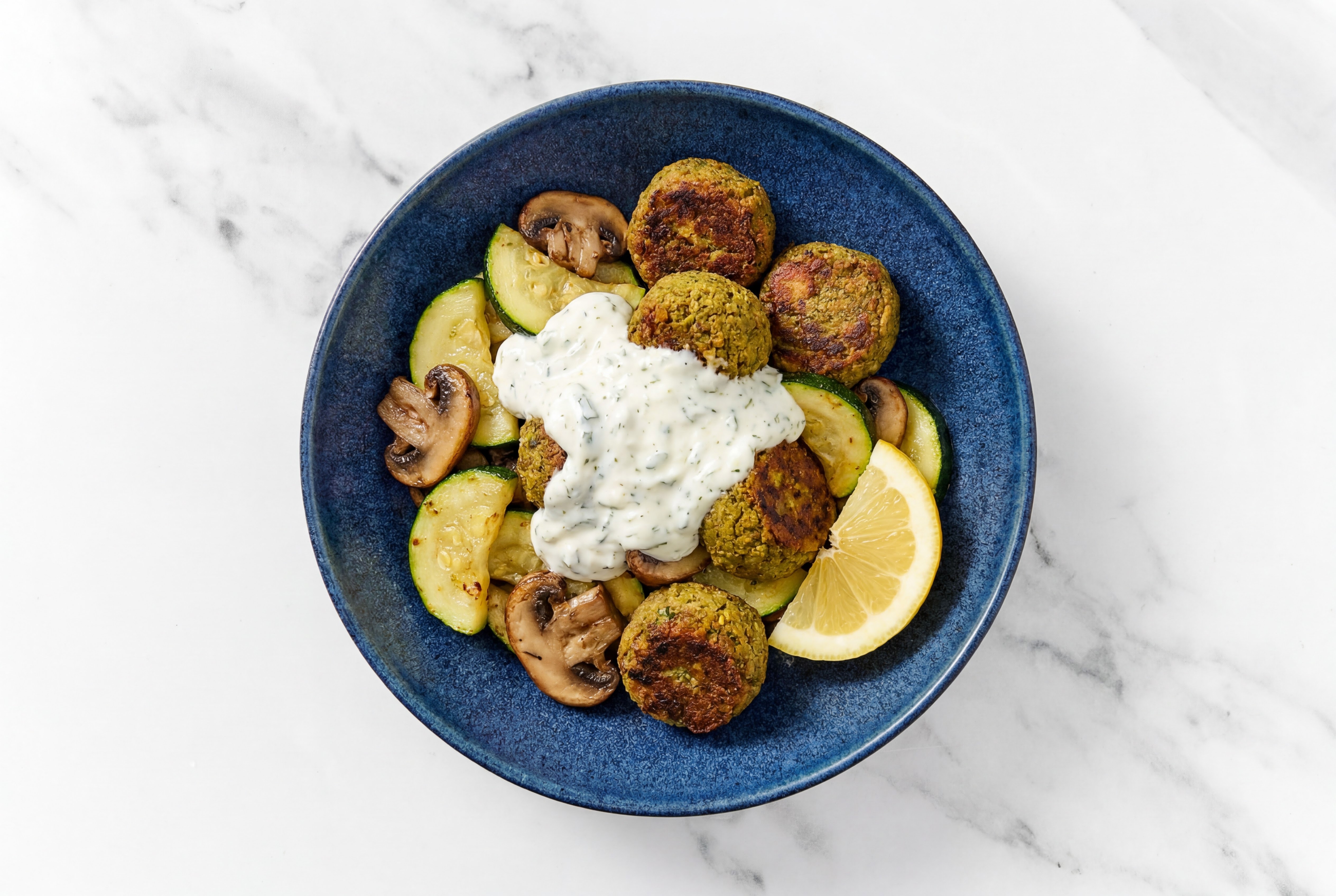 Herby Zucchini Mushroom Falafel Bowl