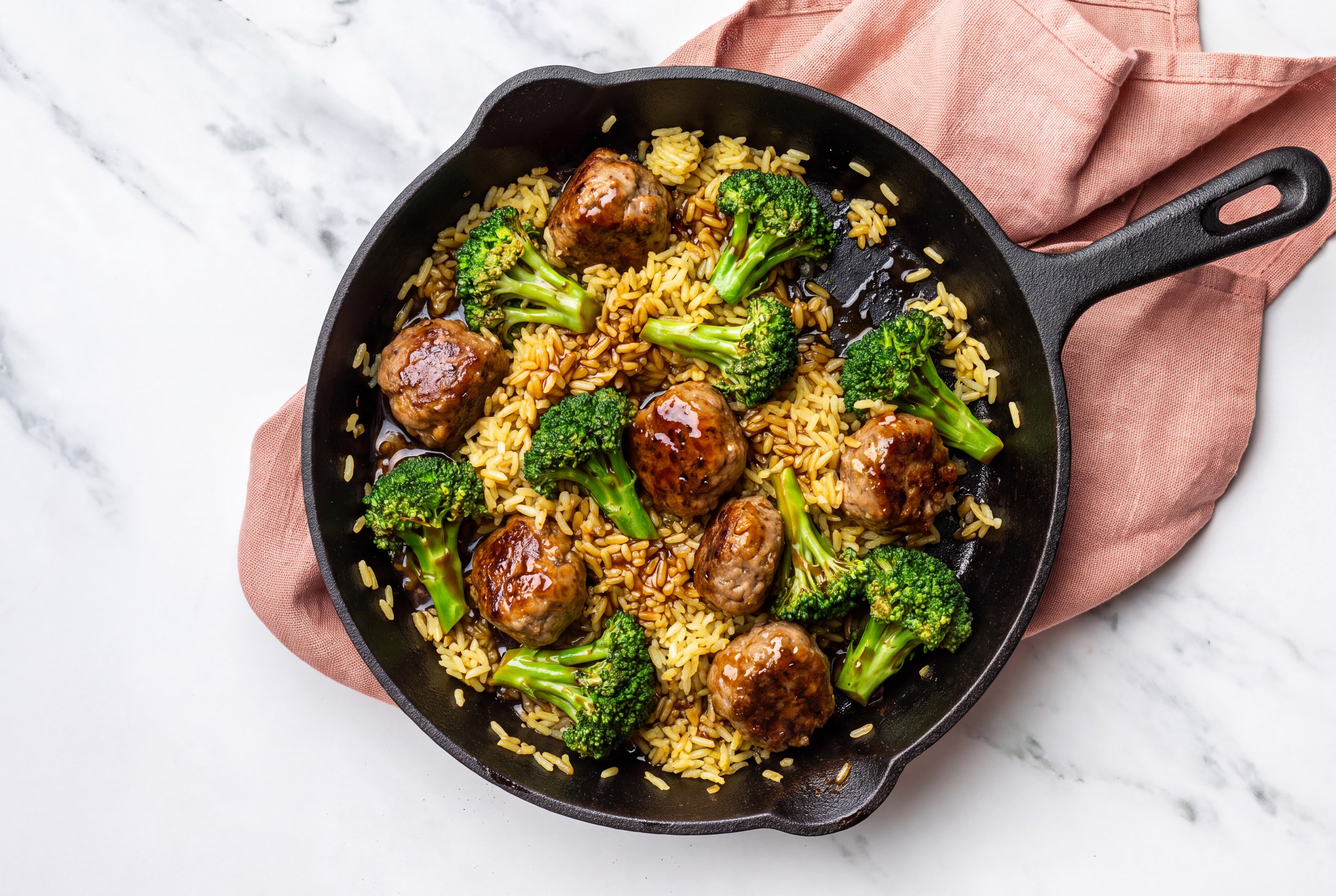 Teriyaki Meatball Stir-Fry with Baby Broccoli over Jasmine Rice