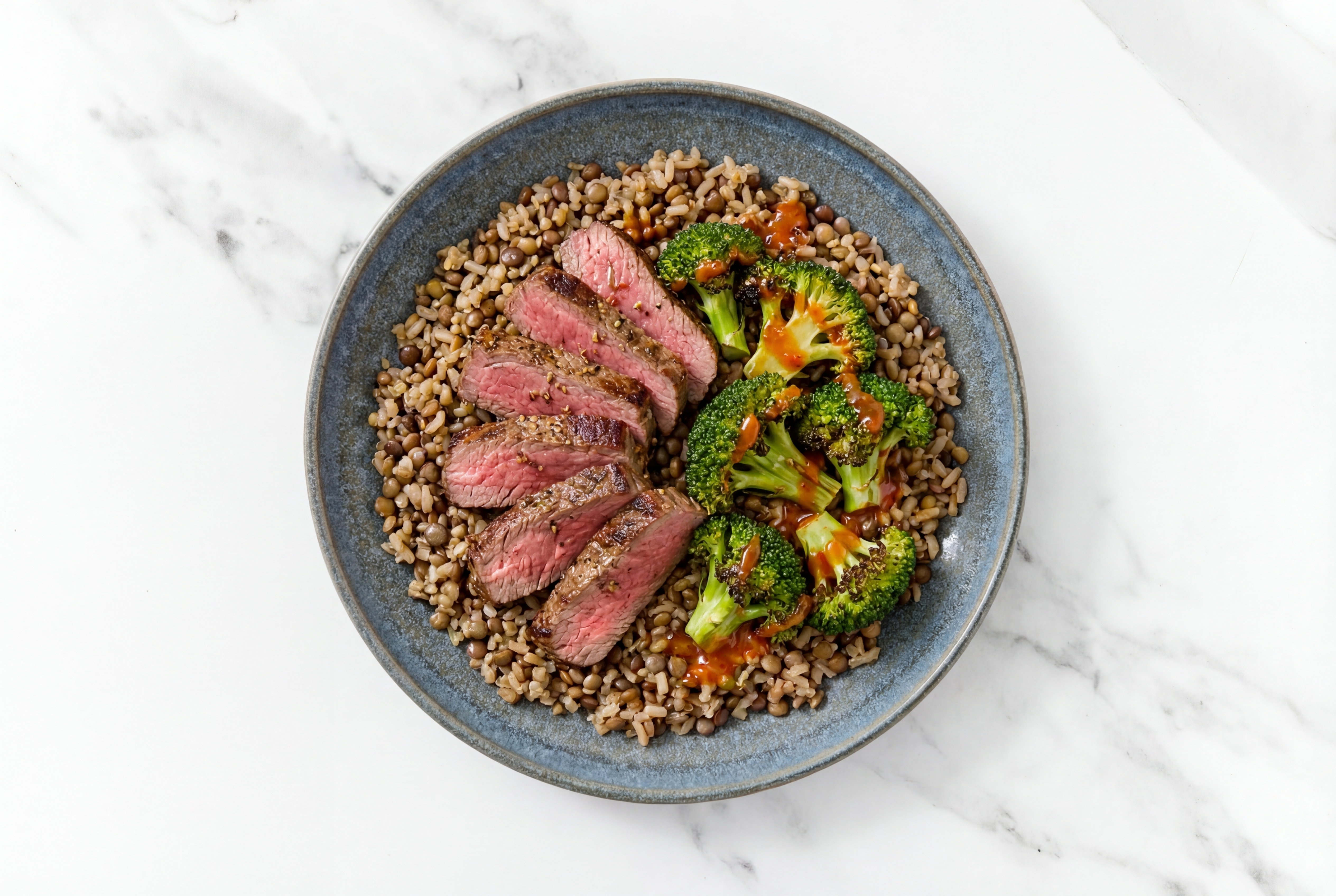 Sesame Ginger Rosemary Garlic Beef Flank Steak Grain Bowl with Broccoli