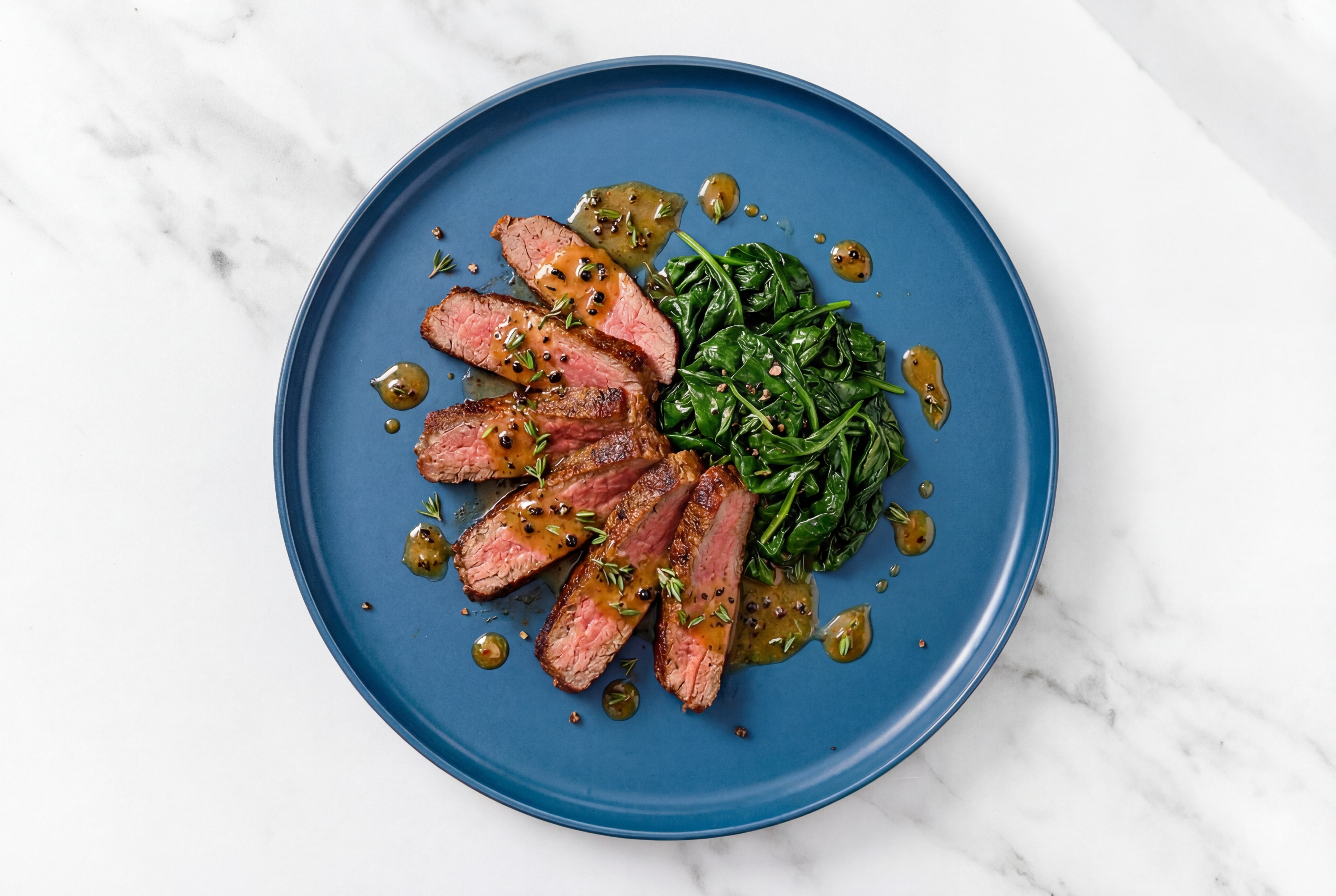  Buttery Slow Churned Lemon & Peppercorn Pasture Butter Thyme Adobo Marinated Flank Steak + Baby Spinach