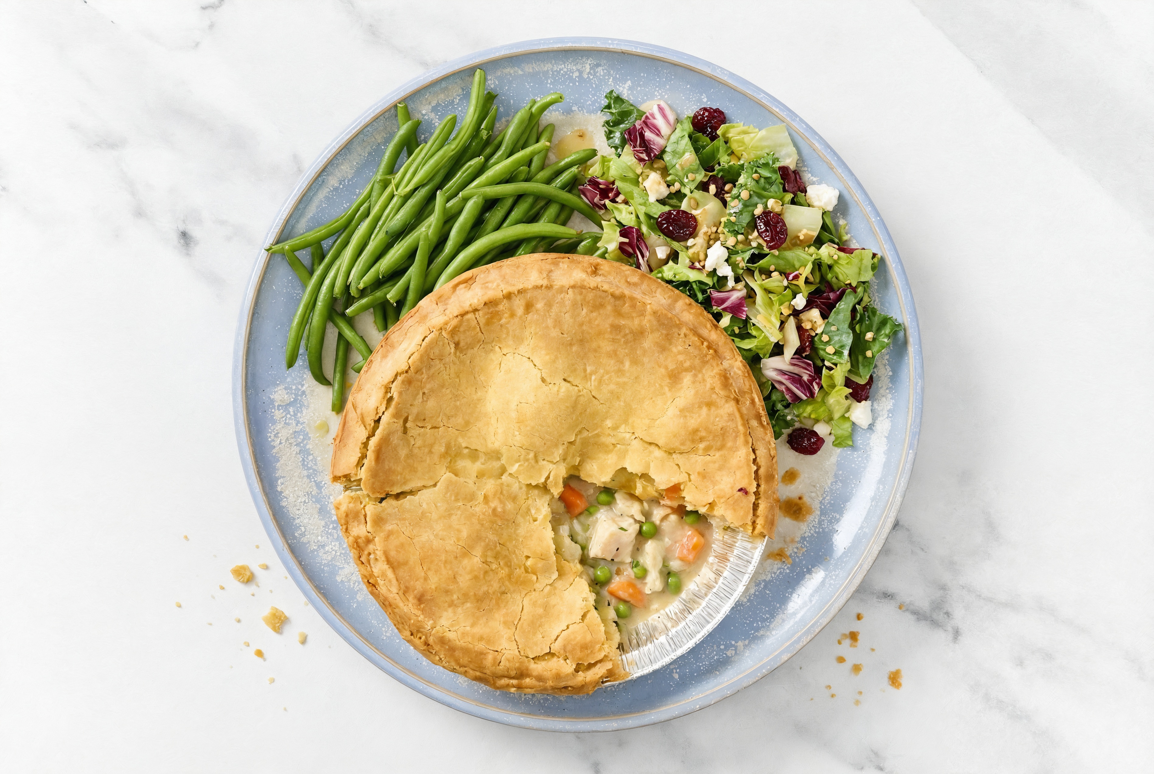 Chicken Pot Pie with Green Beans & Honey Citrus Salad