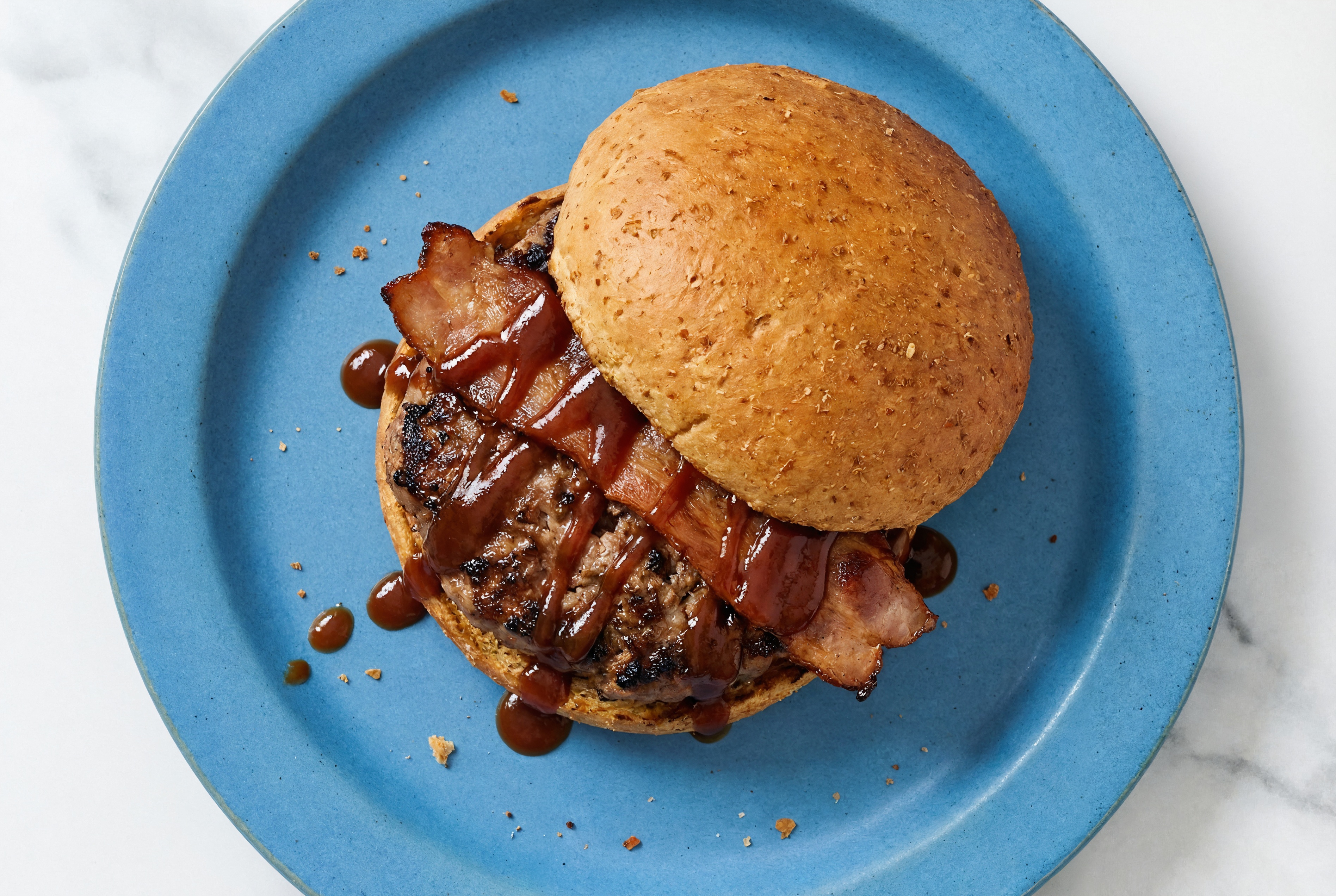 Beef Burger on Sprouted Grain with BBQ & Turkey Bacon with Original BBQ Sauce