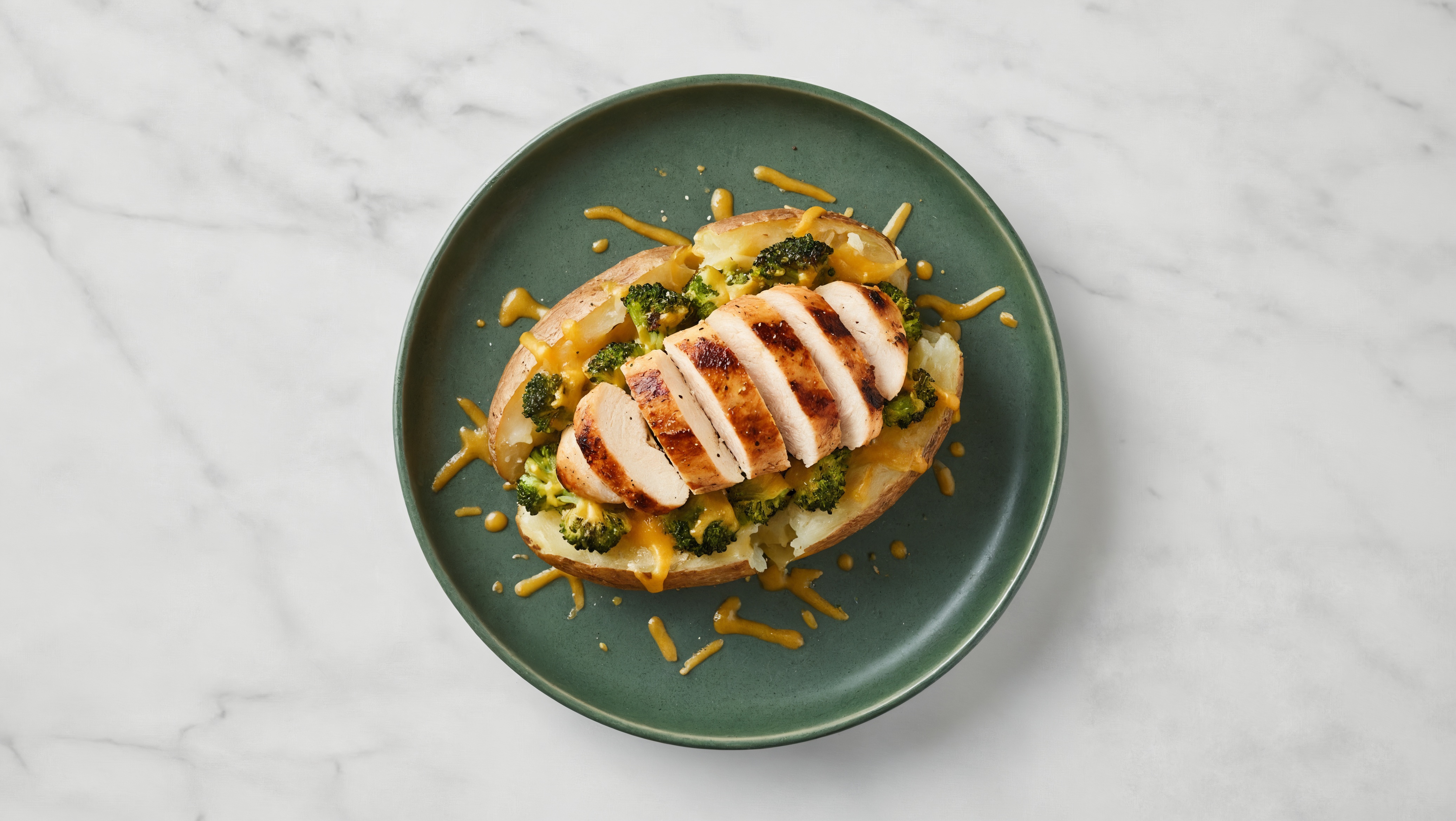 Grilled Seasoned Chicken Breast + Cheesy Organic Broccoli Stuffed Potato