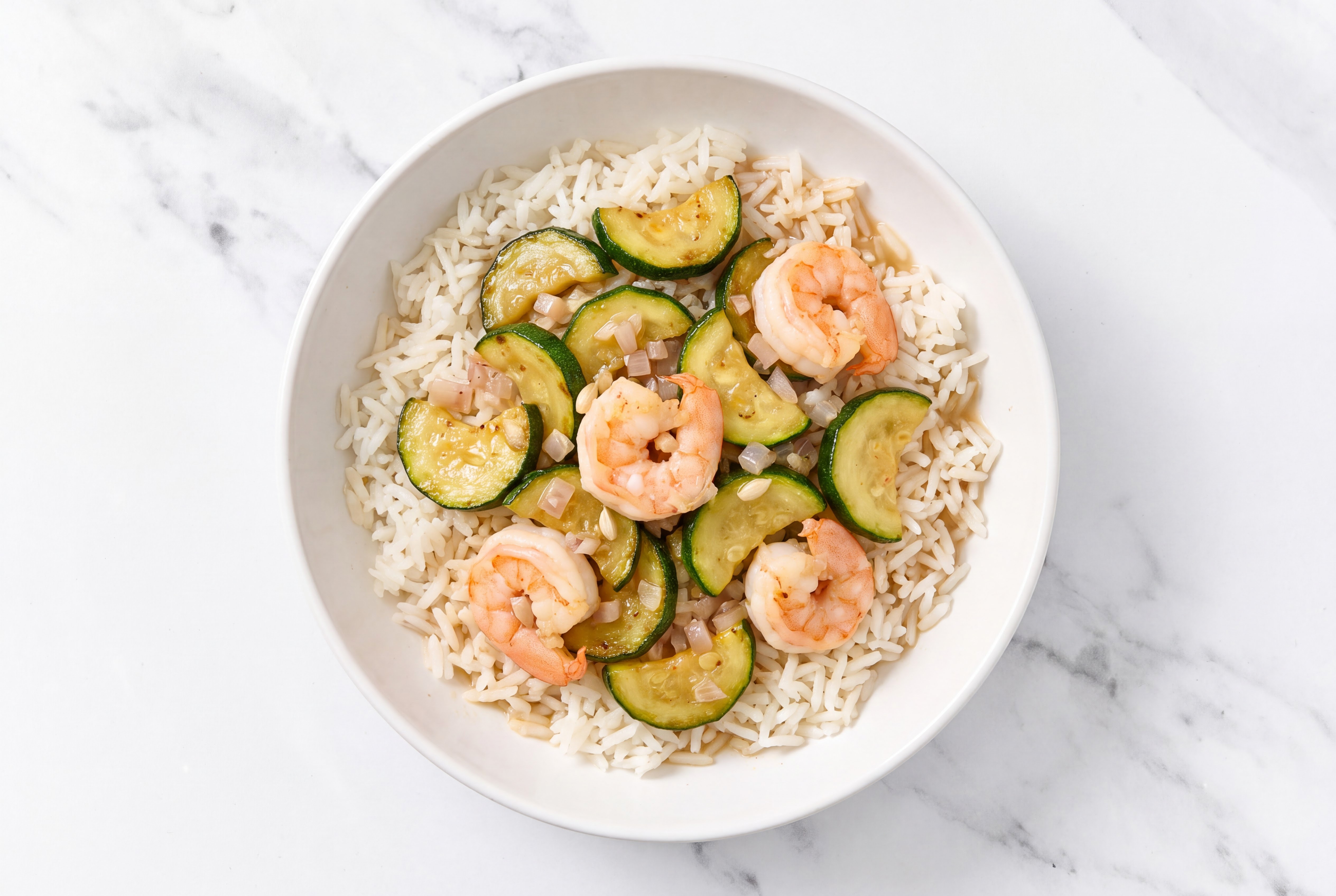 Lemony Medium Cooked Shrimp + Zucchini Long Grain White Rice Bowl