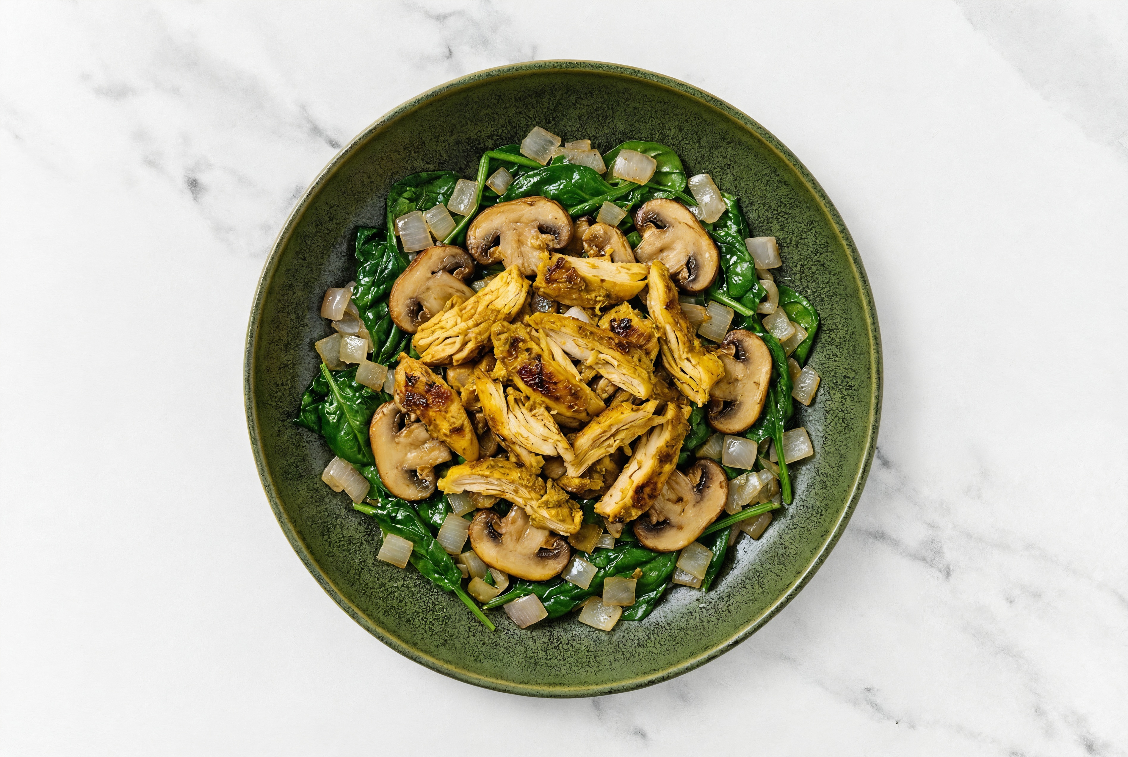 Shawarma Chicken + Mushroom Veggie Bowl with Baby Spinach
