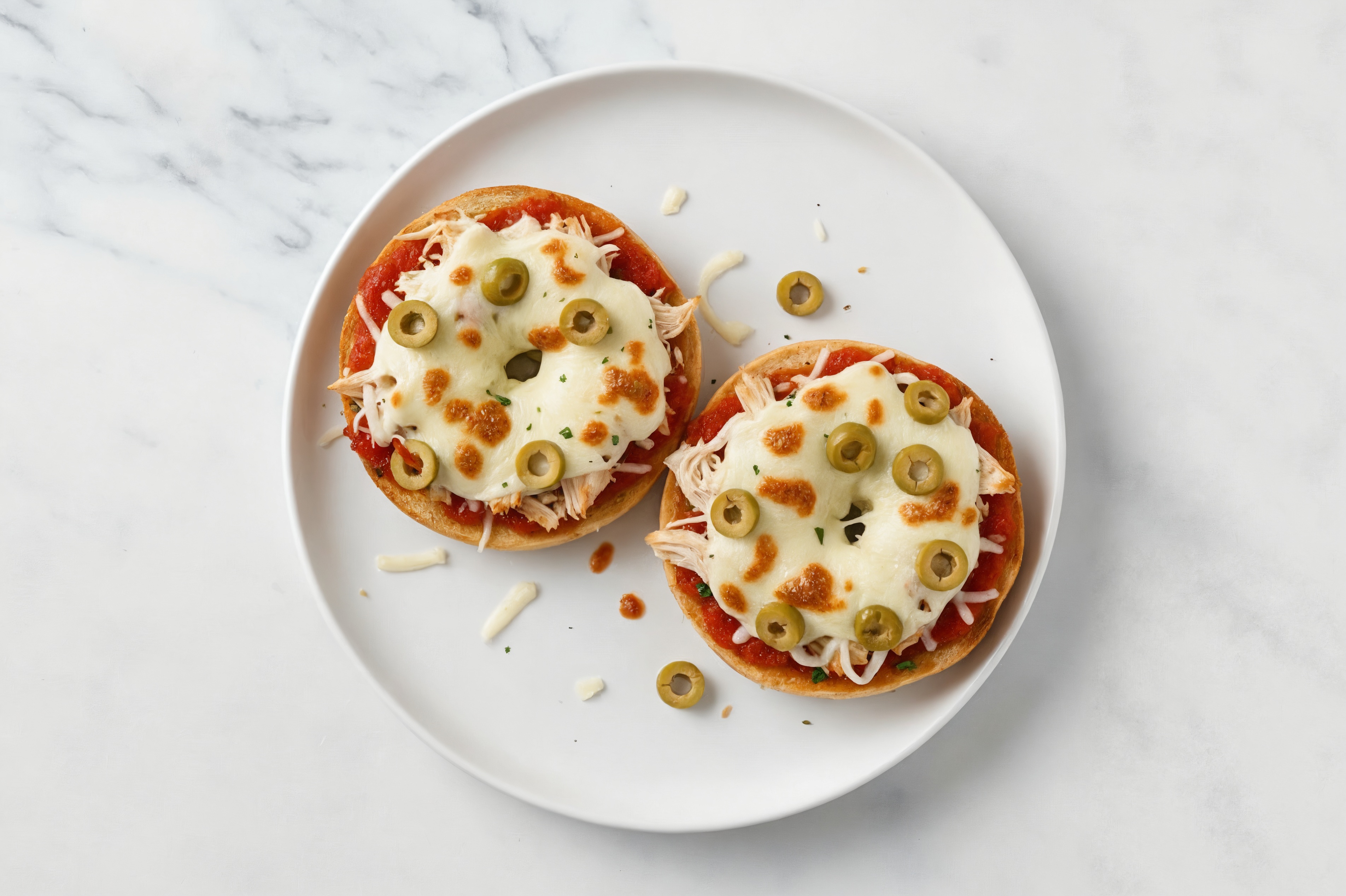 Classic Pulled Chicken + Green Olives Pizza Gluten-Free Plain Bagels