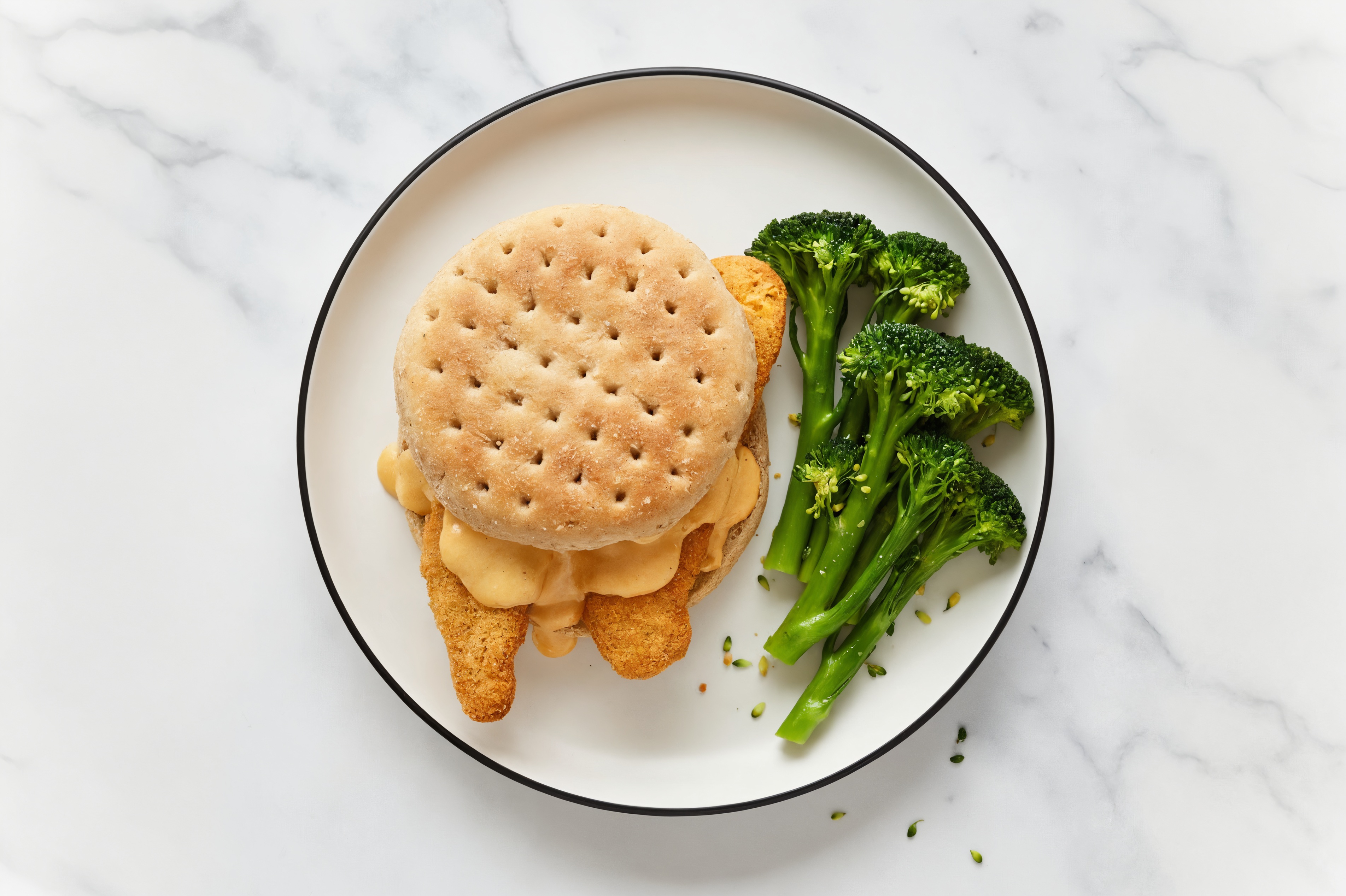Plant-Based Chicken Sandwich with Broccoli