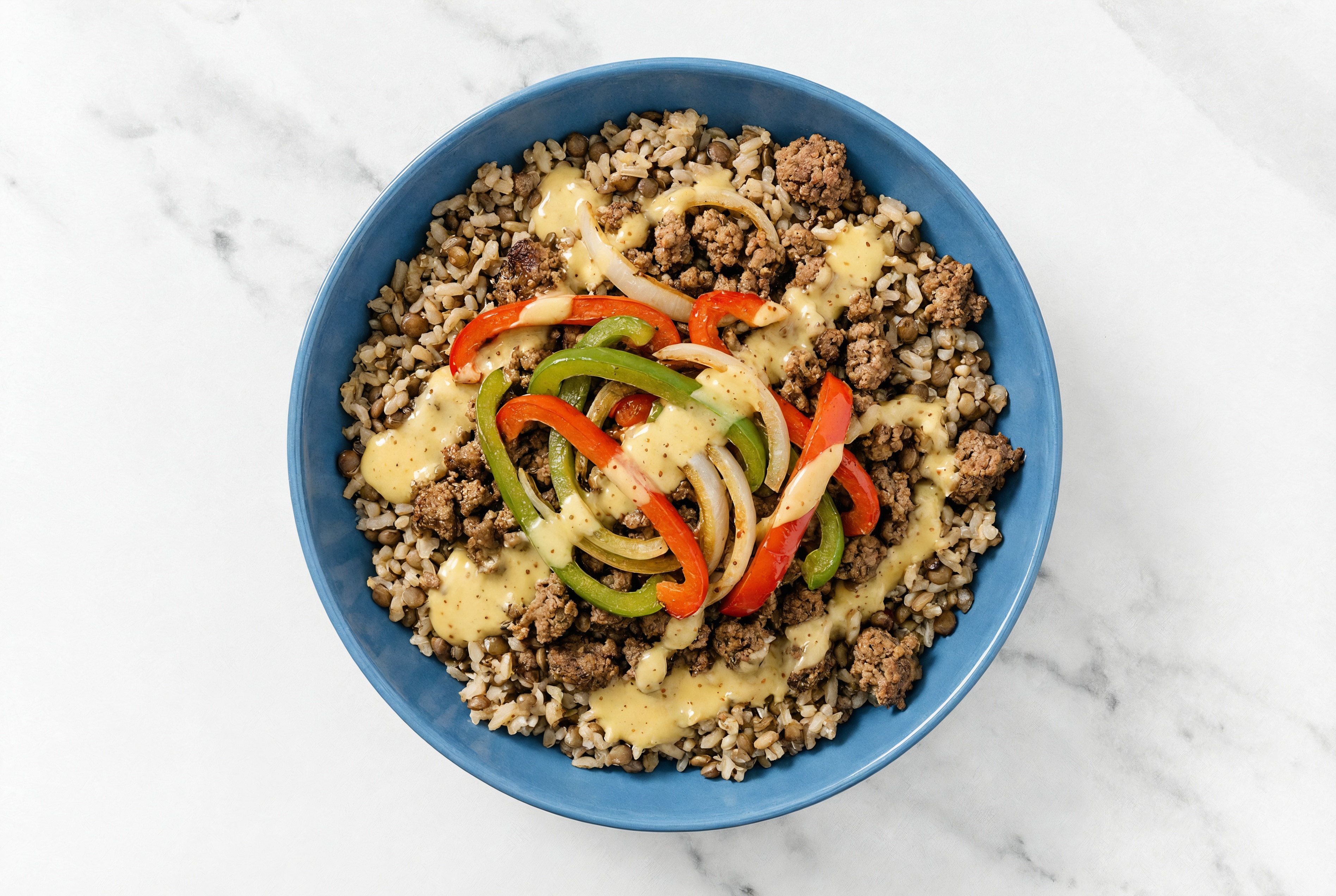 Ground Bison & Veggie Grain Bowl with Honey Mustard