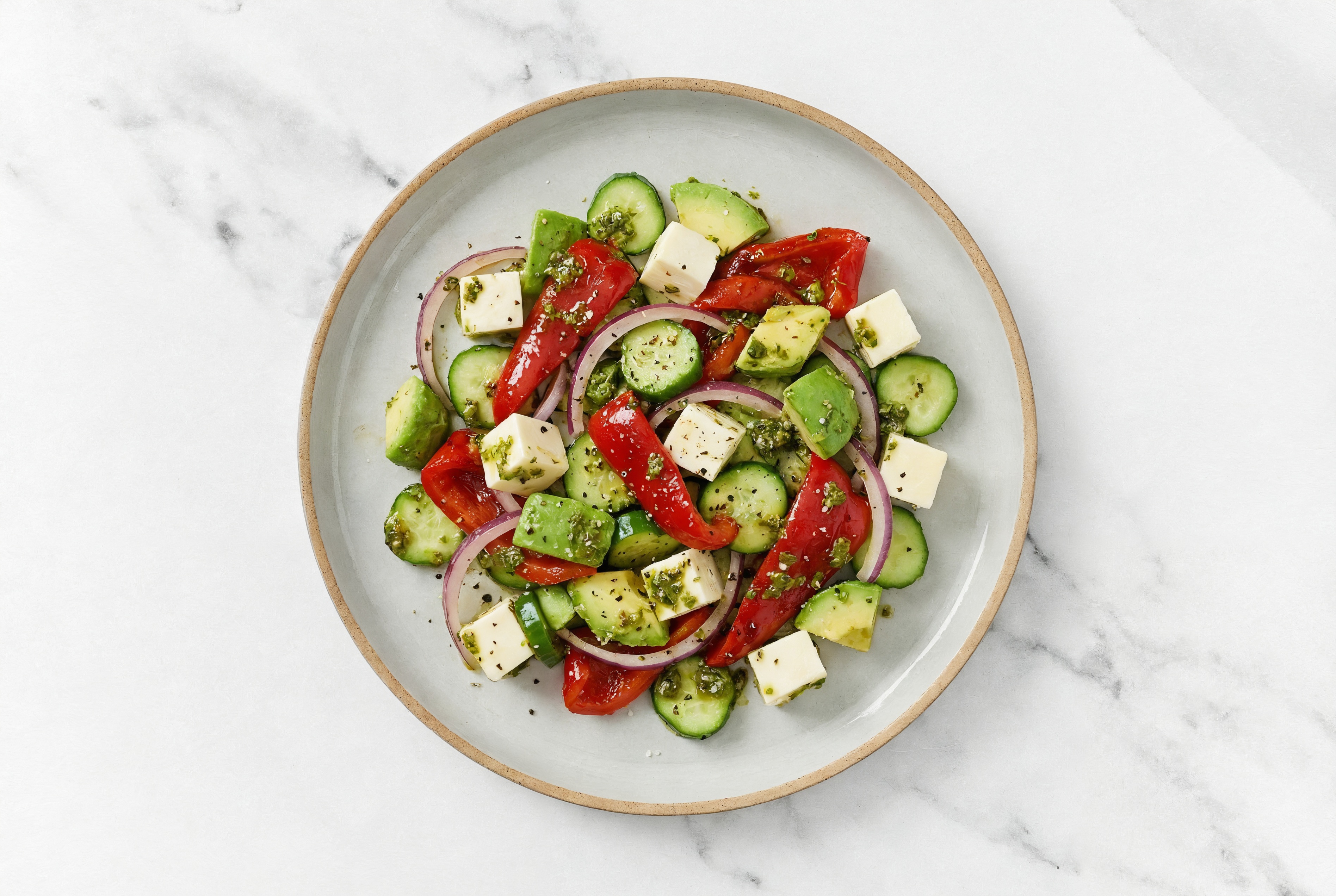 Herby Avocado + Mozzarella Chopped Salad with Classic Chimichurri