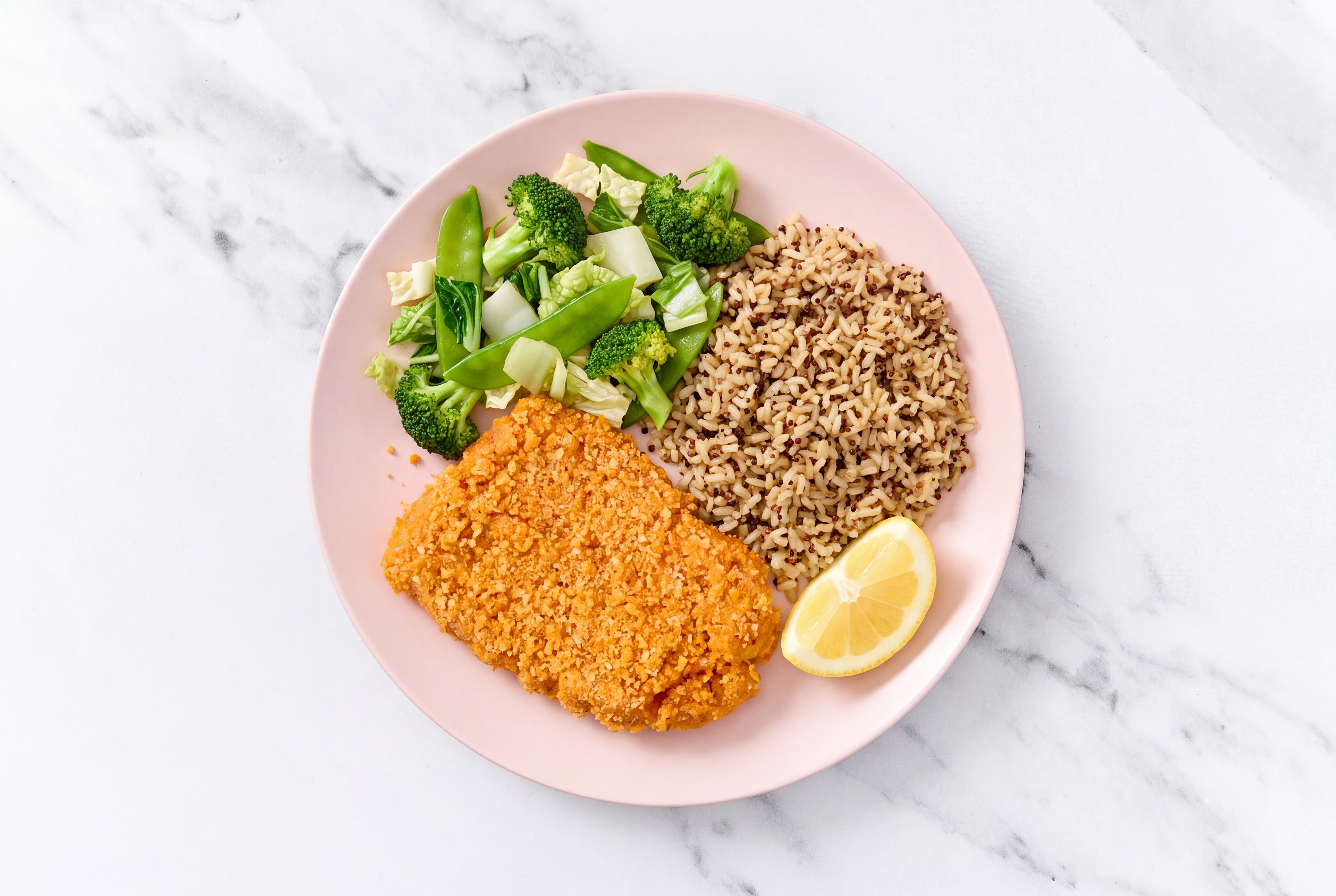 Lemon Hot Honey Breaded Chicken Cutlet with Bok Choy & Brown Rice
