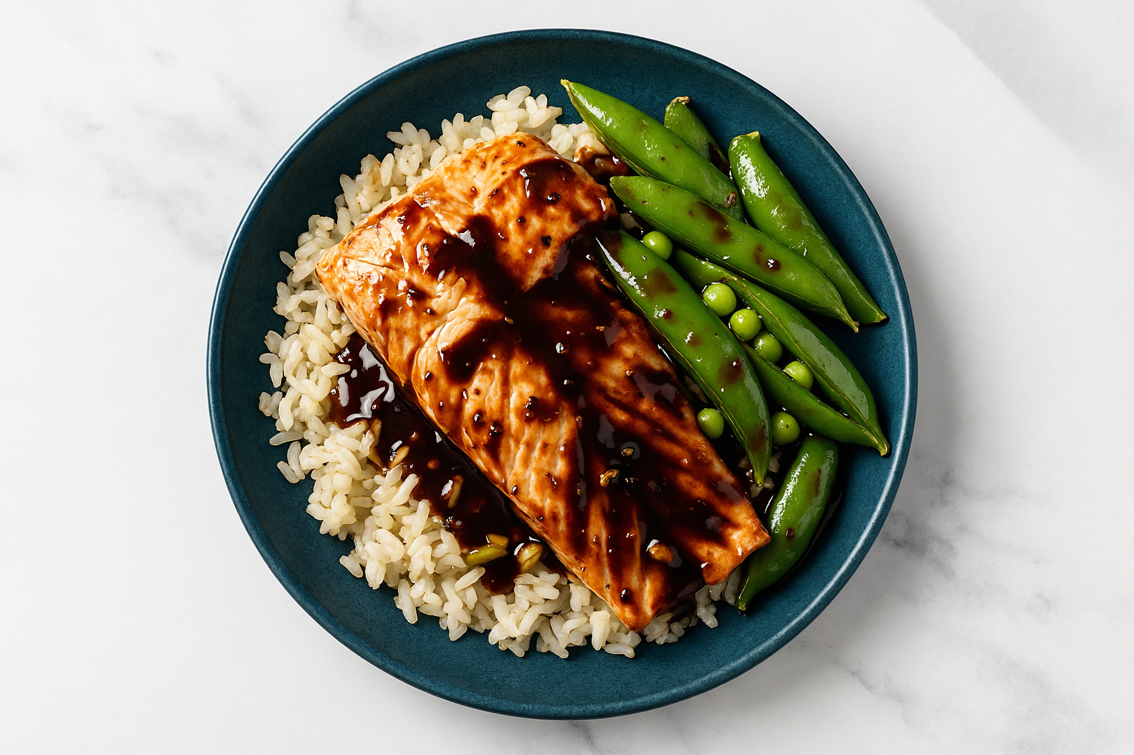 Japanese BBQ Trout + White Rice Bowl with Snap Peas