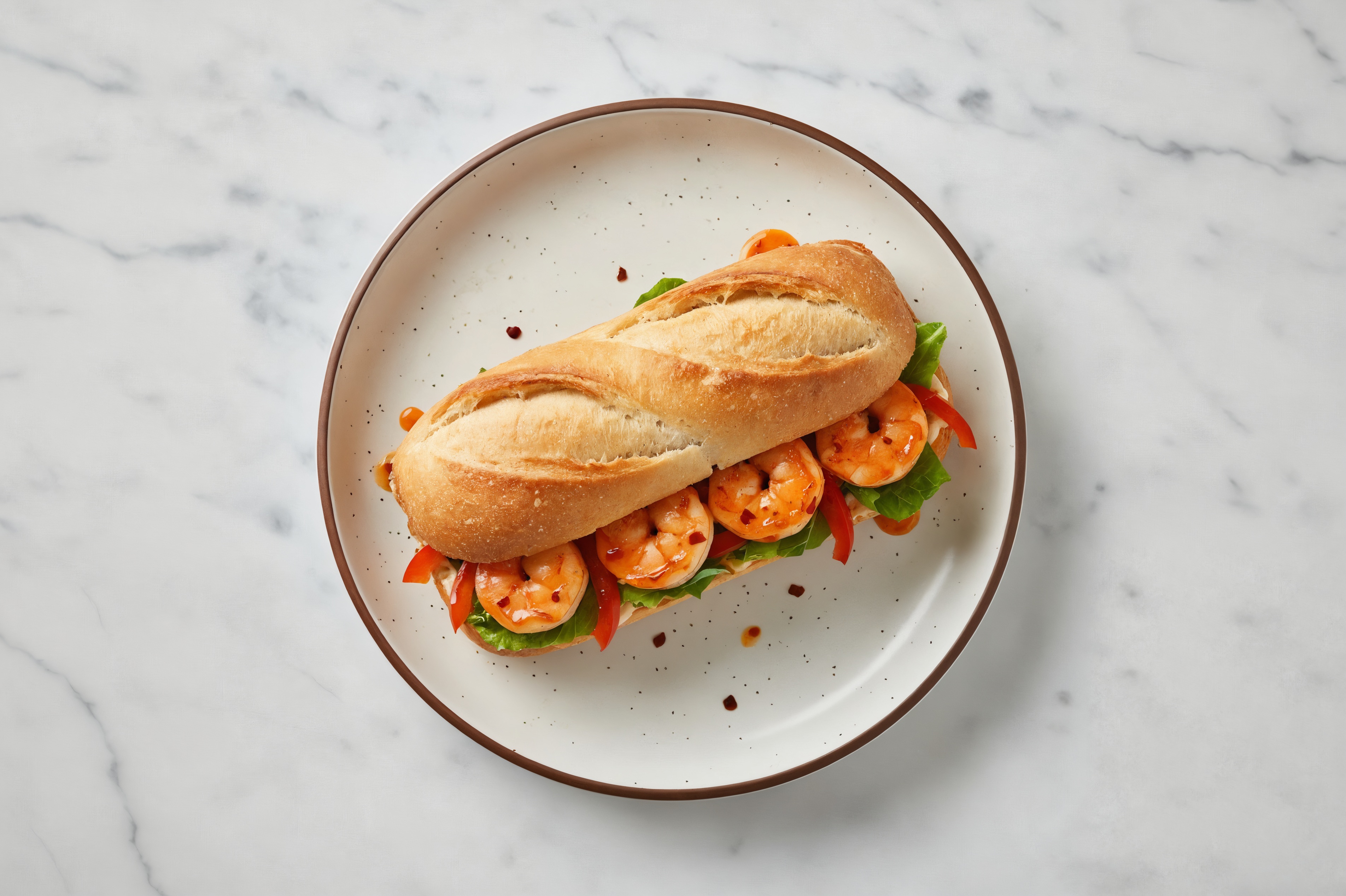 Bang Shrimp Baguette with Red Bell Organic Pepper